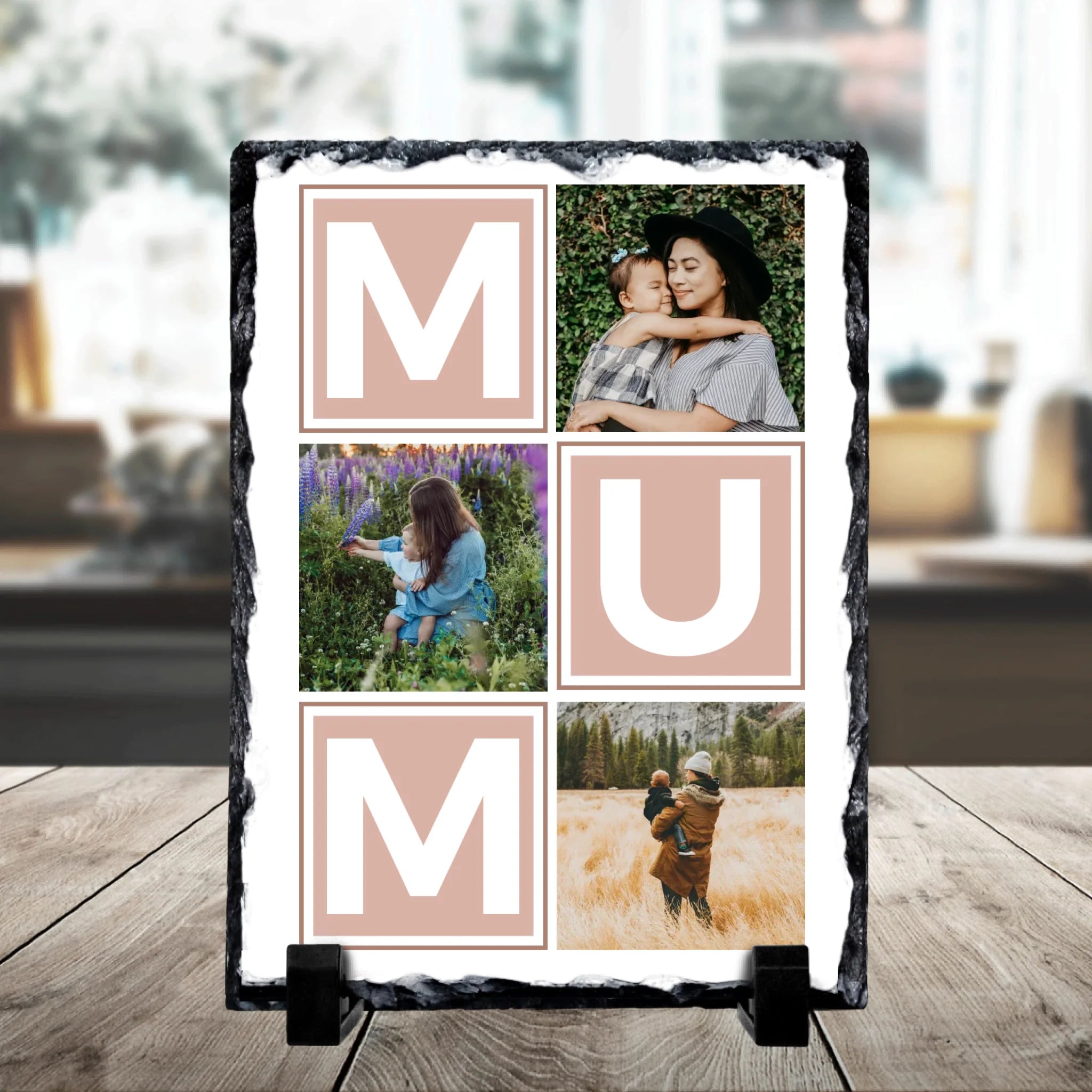 Personalised MUM photo slate with custom photo collage printed on black slate