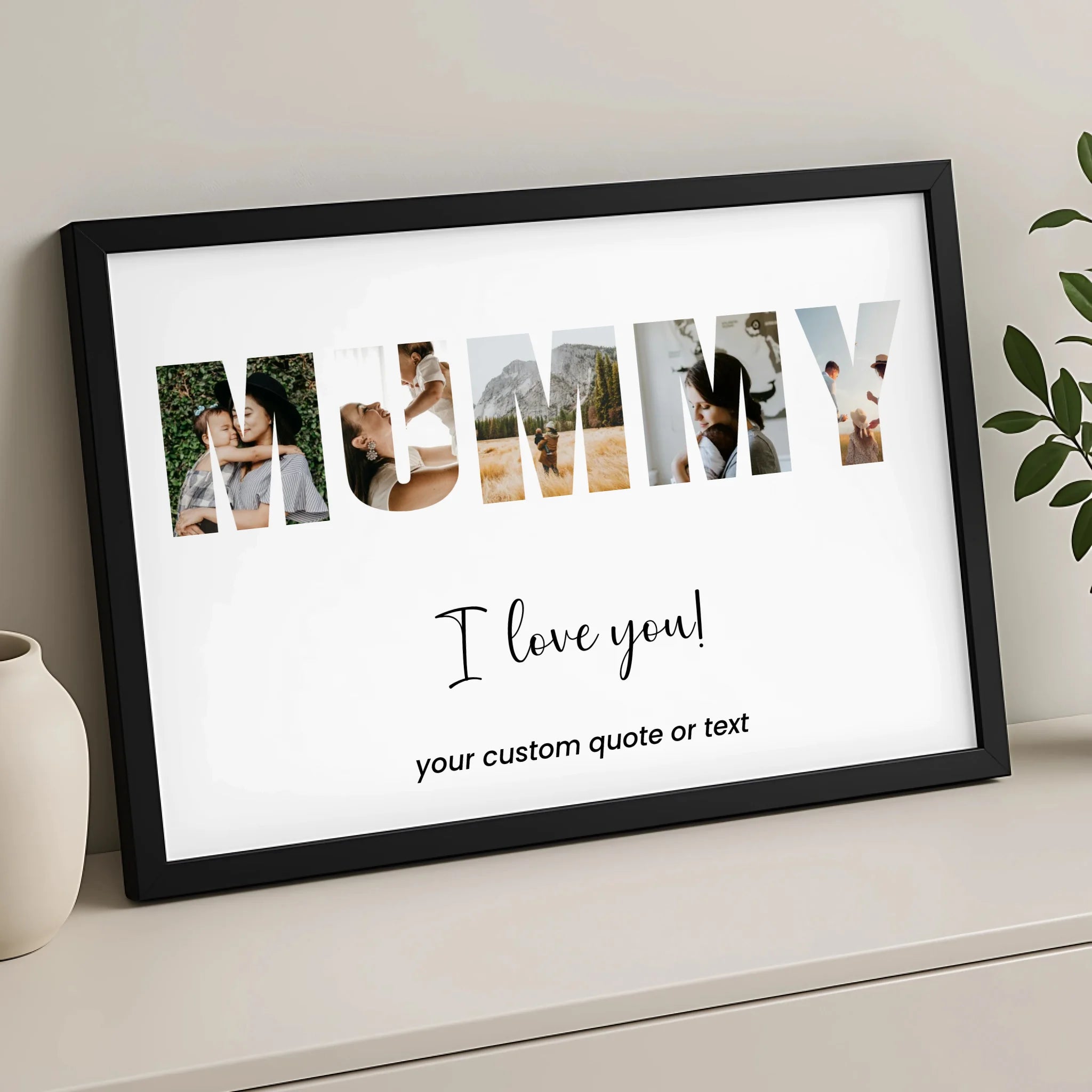 Close-up of personalised photo frame for mum showing multiple photos in a collage layout