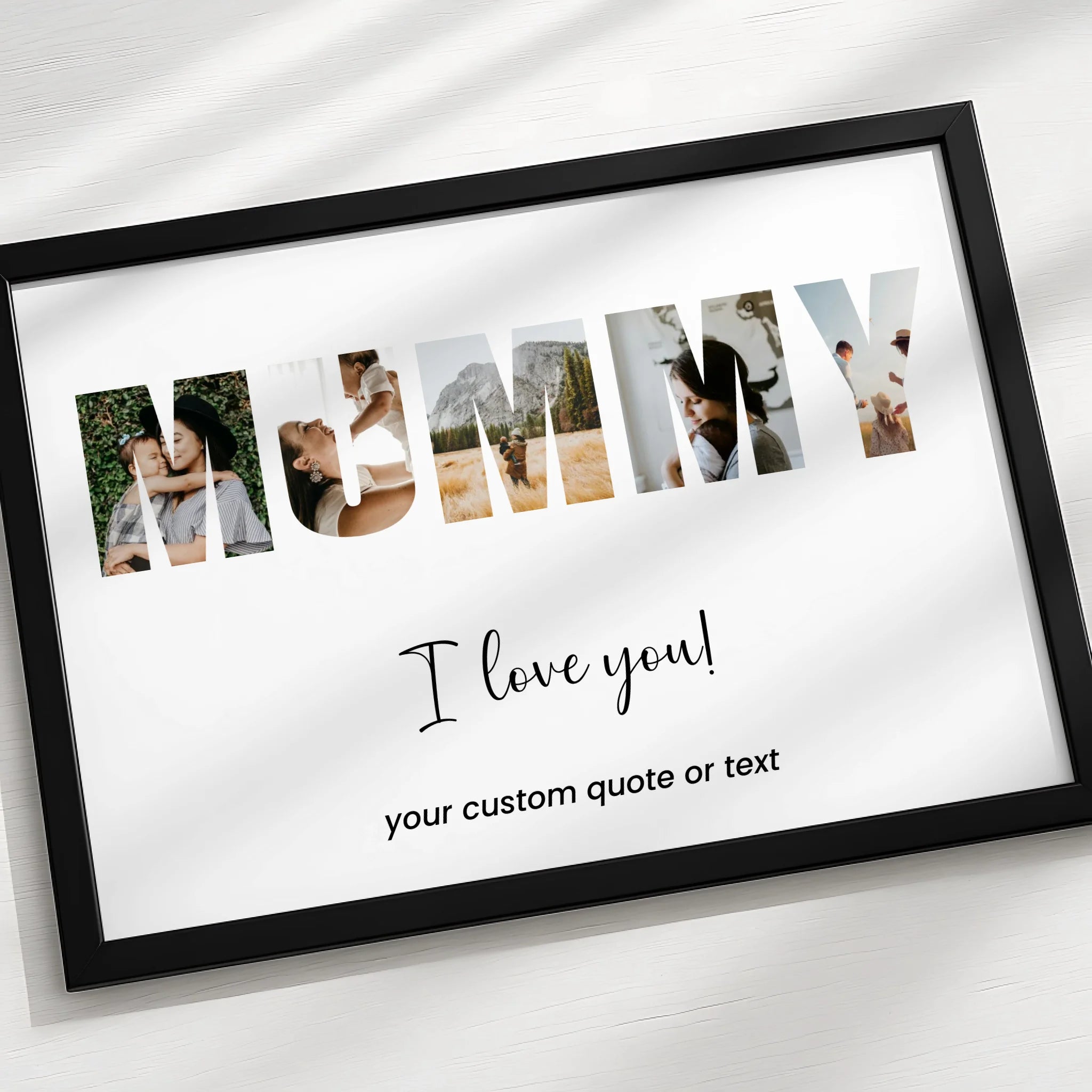 Personalised Mummy wall art print showing seven photos in a collage