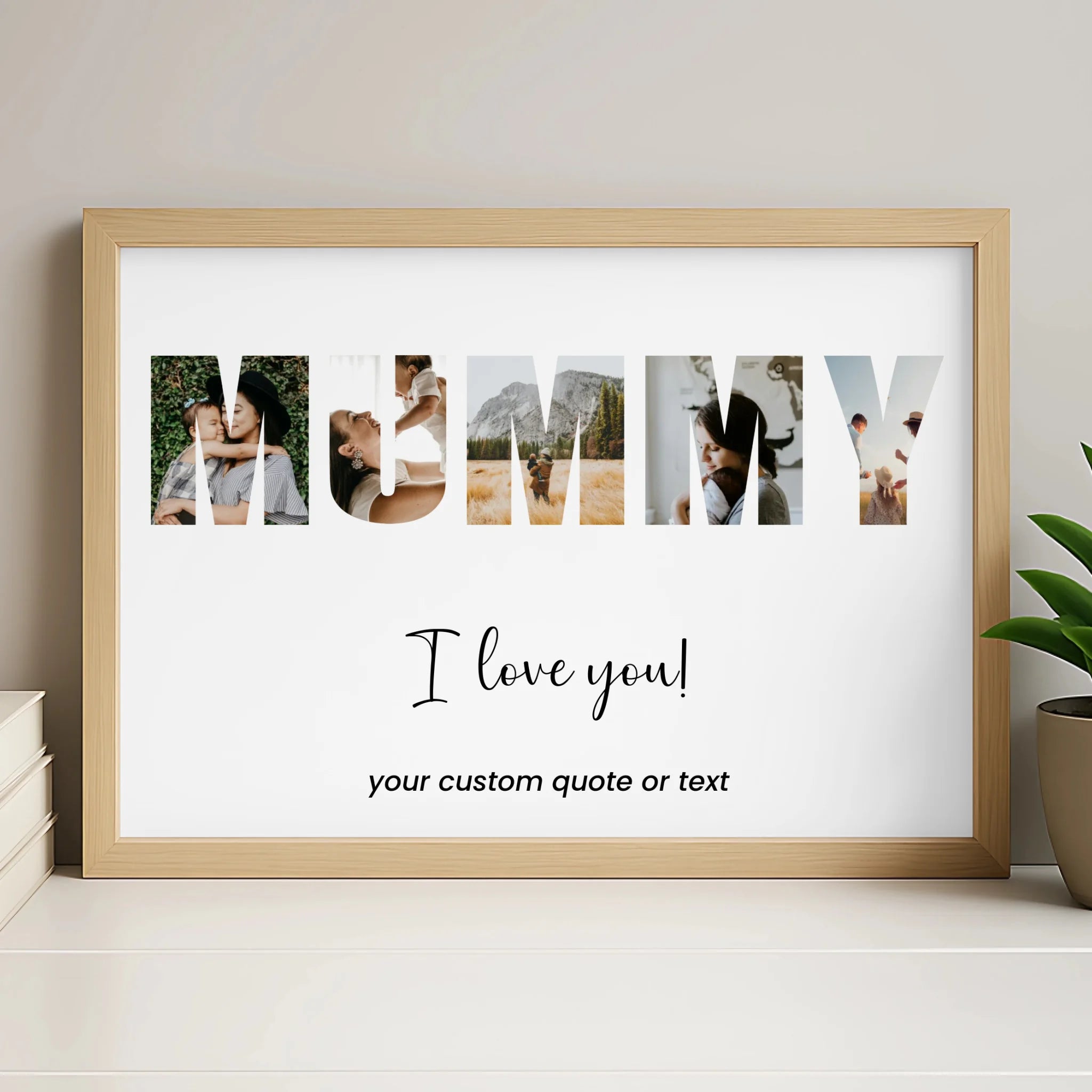 Personalised Mummy photo collage print in white frame finish