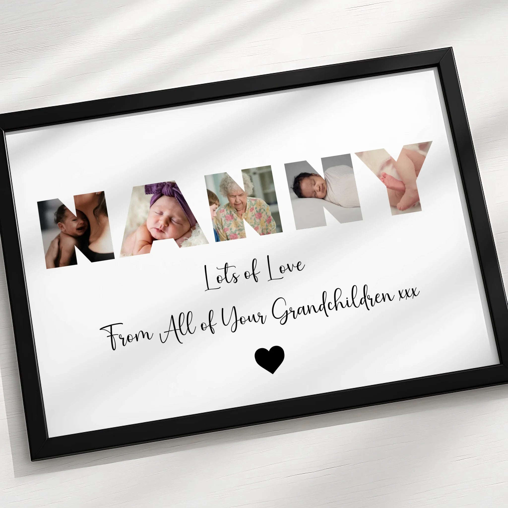 Custom Nanny photo print displayed in frame, personalised gift idea