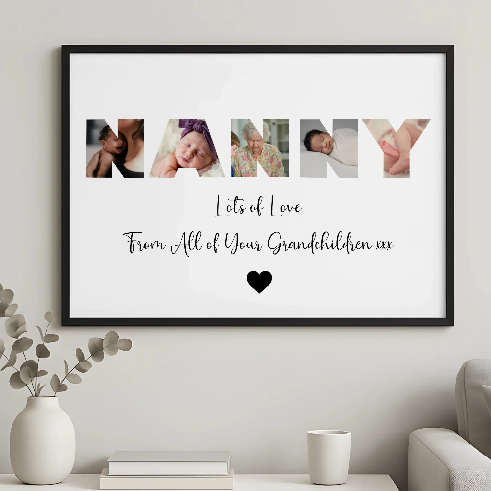 Personalised Nanny gift photo frame with printed photo from grandchildren