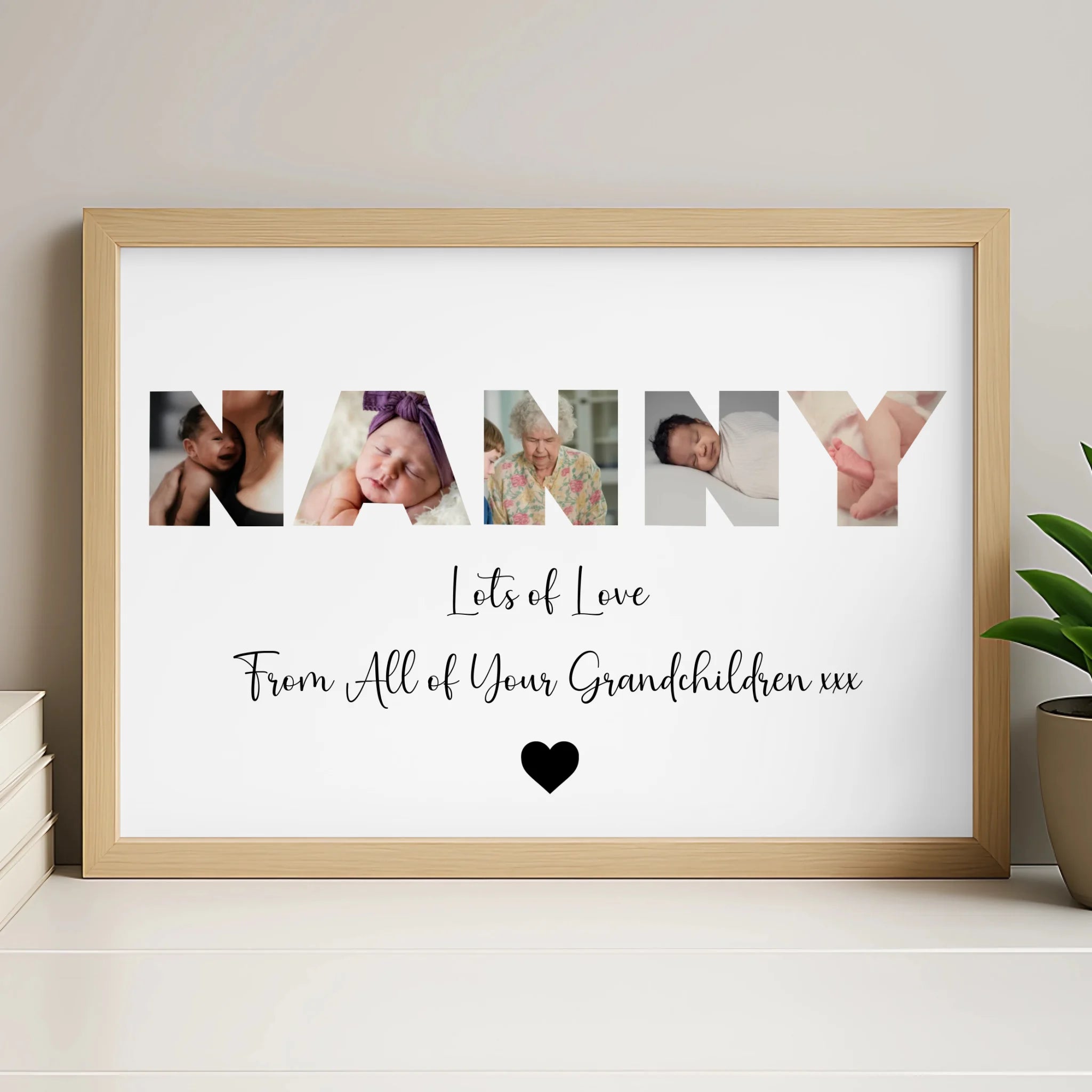 Personalised Nanny photo frame in white finish with custom printed photo