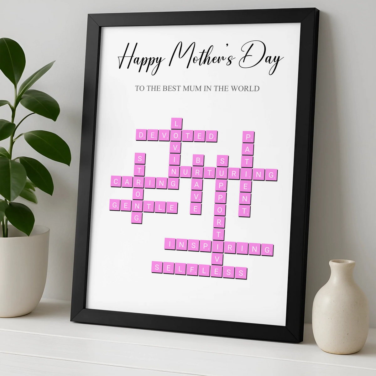 Personalised Mother’s Day Crossword Print | Custom Word Art for Mum | Framed Gift from Children