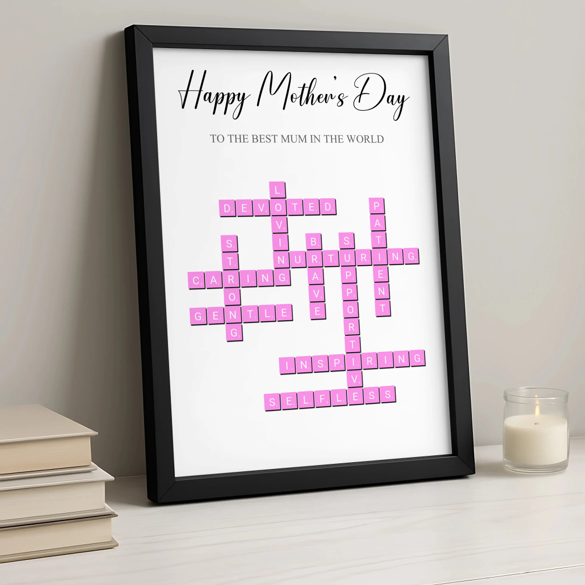 Personalised Mother’s Day Crossword Print | Custom Word Art for Mum | Framed Gift from Children