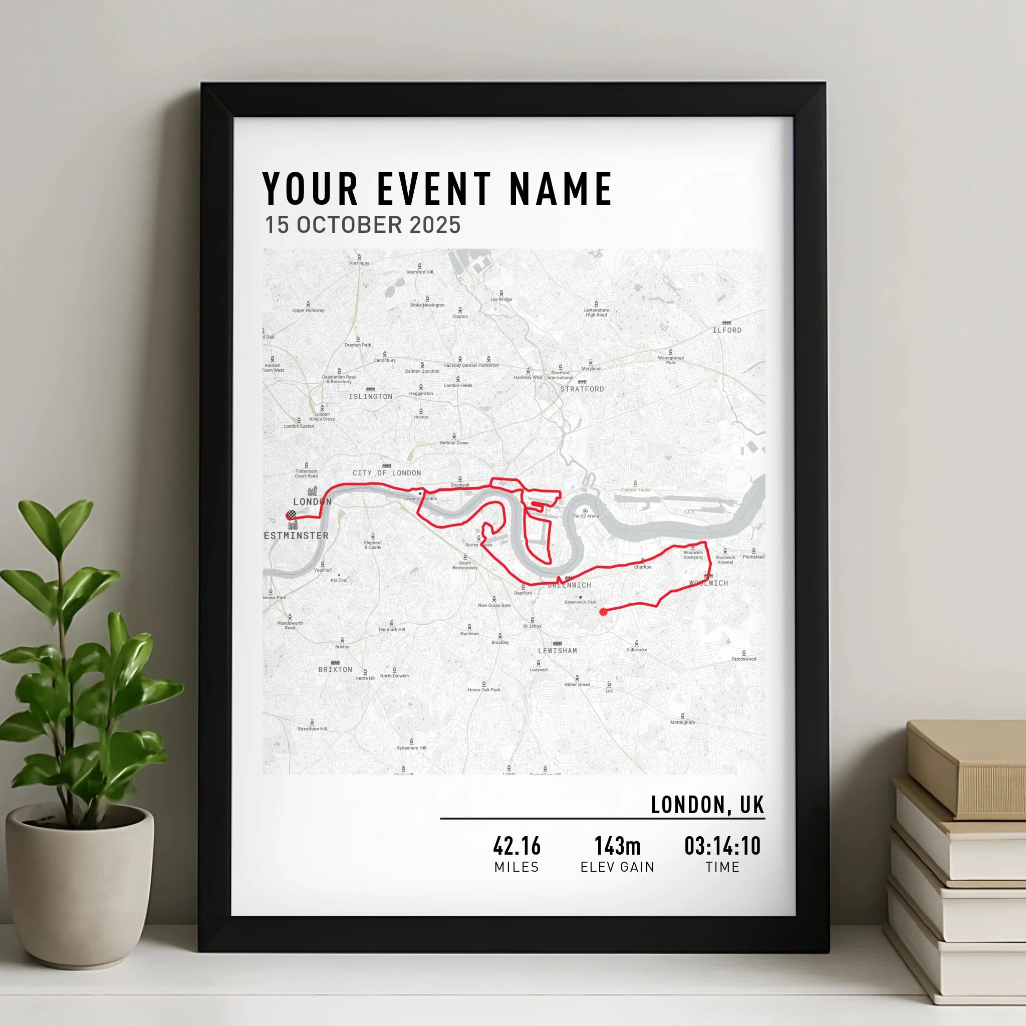 Customised Route Map Print | Personalised Running, Hiking or Cycling Gift | GPX Data or Link App - Minimal