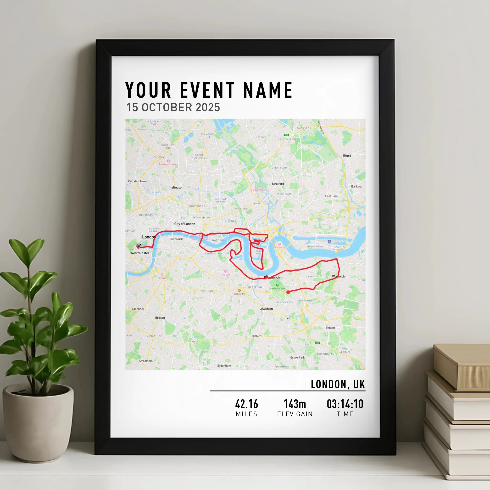 Customised Route Map Print | Personalised Running, Hiking or Cycling Gift | GPX Data or Link App - Nav Map