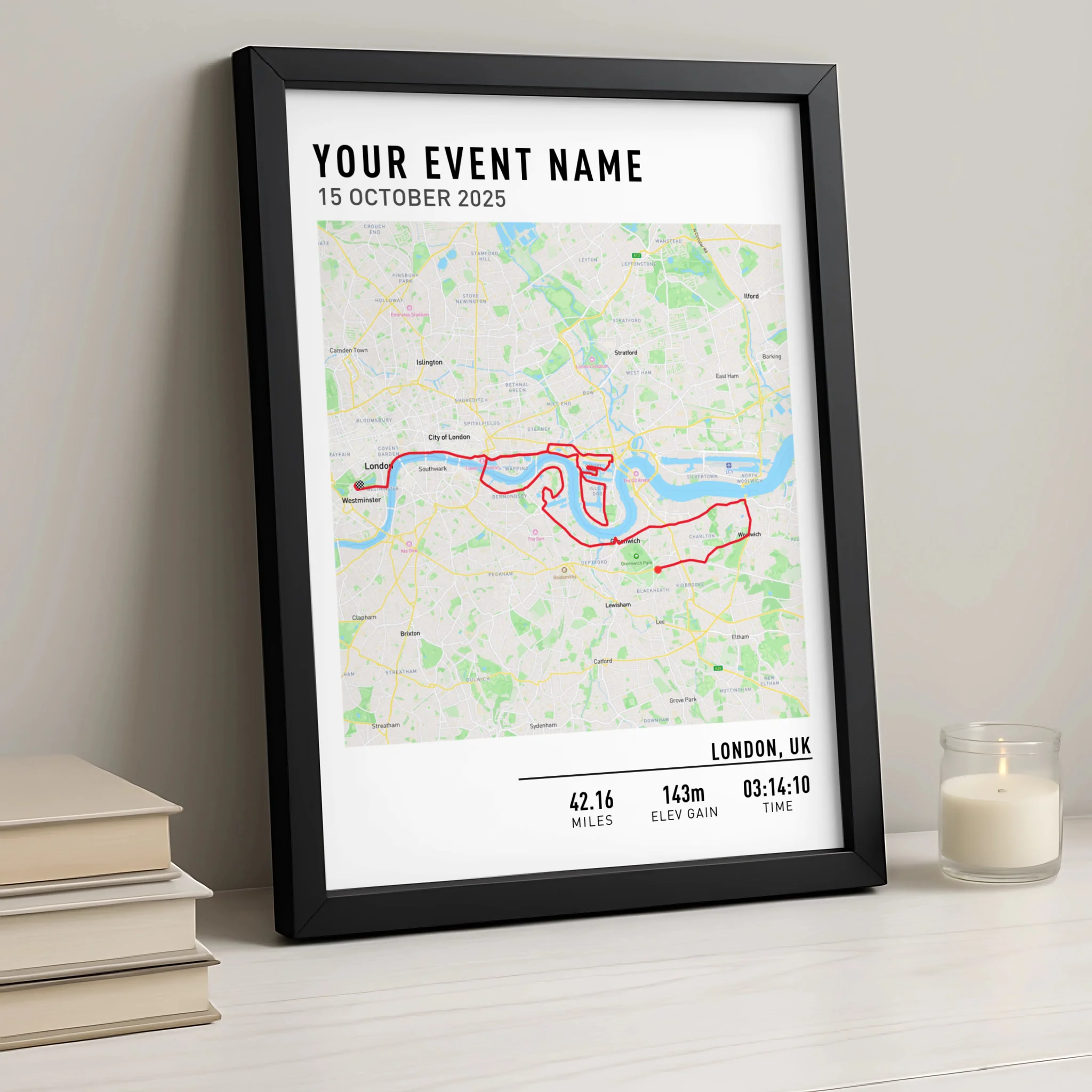 Customised Route Map Print | Personalised Running, Hiking or Cycling Gift | GPX Data or Link App - Nav Map