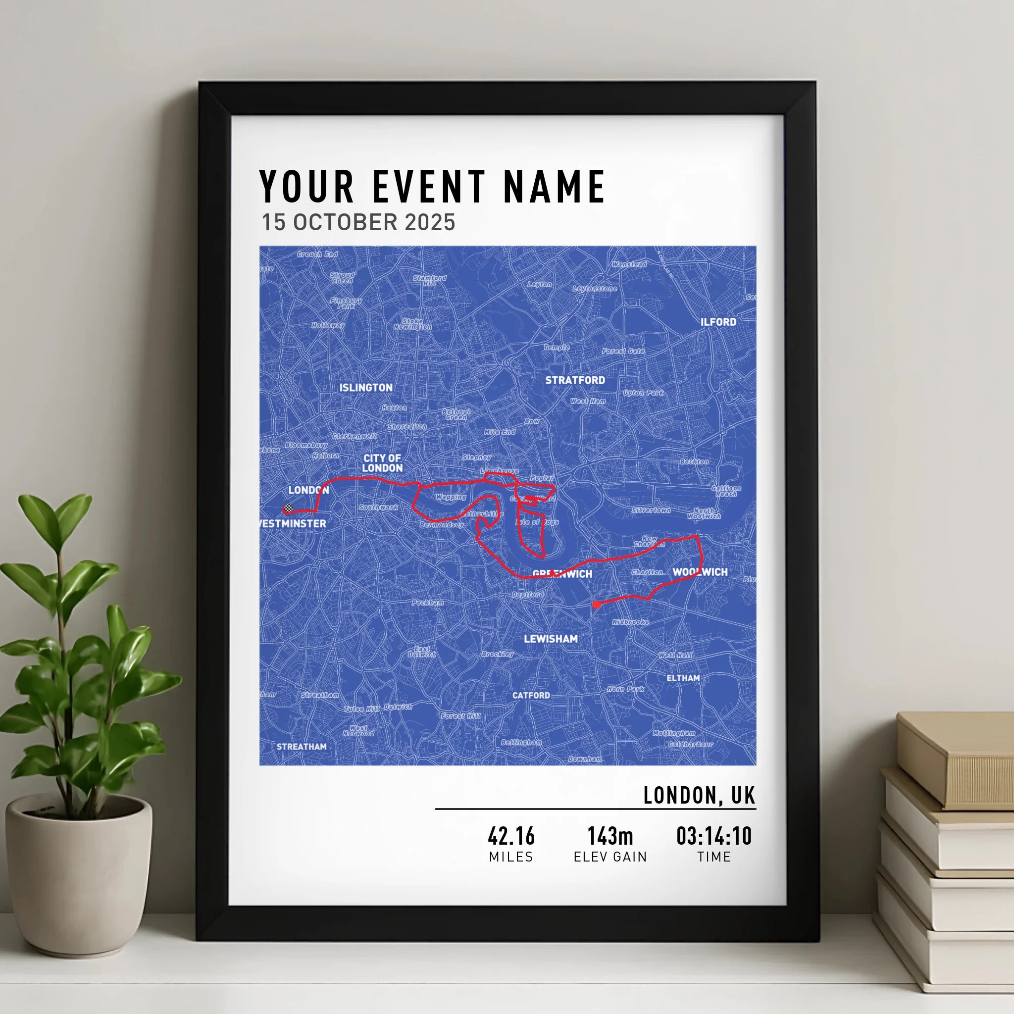 Customised Route Map Print | Personalised Running, Hiking or Cycling Gift | GPX Data or Link App - Blueprint