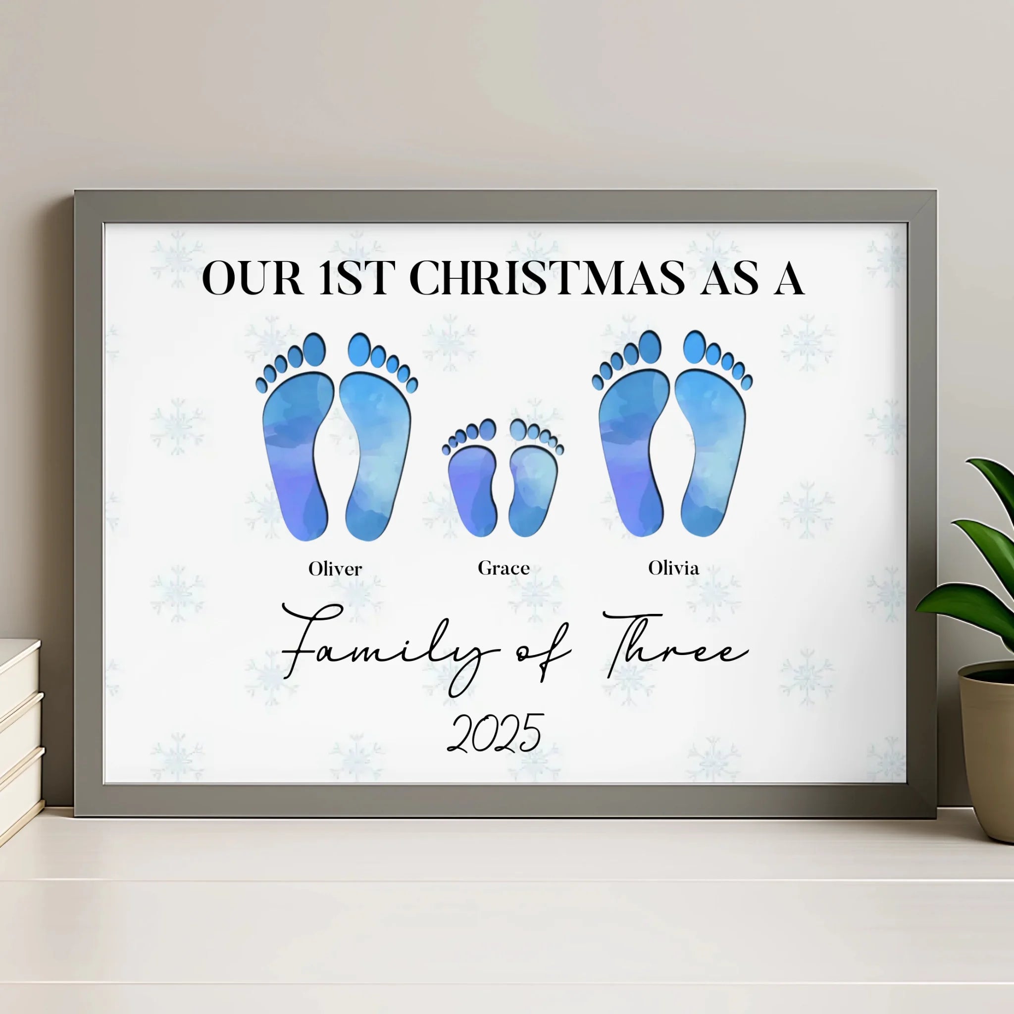 Our First Christmas as a Family footprints frame in grey colour option