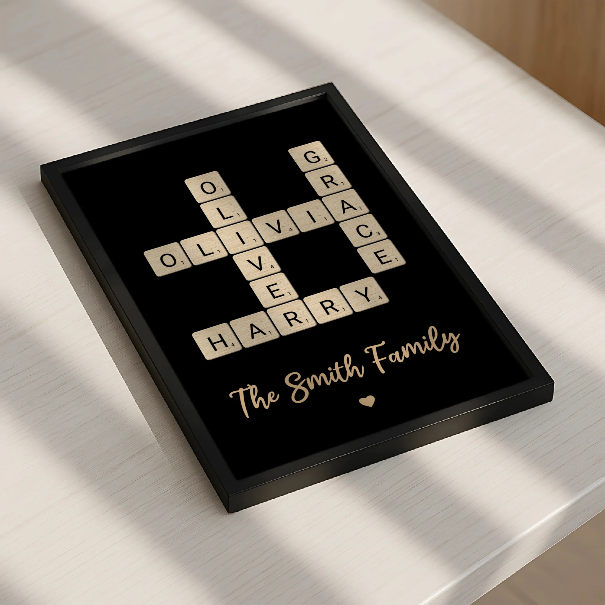 Personalised framed crossword print suitable as a Father's Day gift for dad