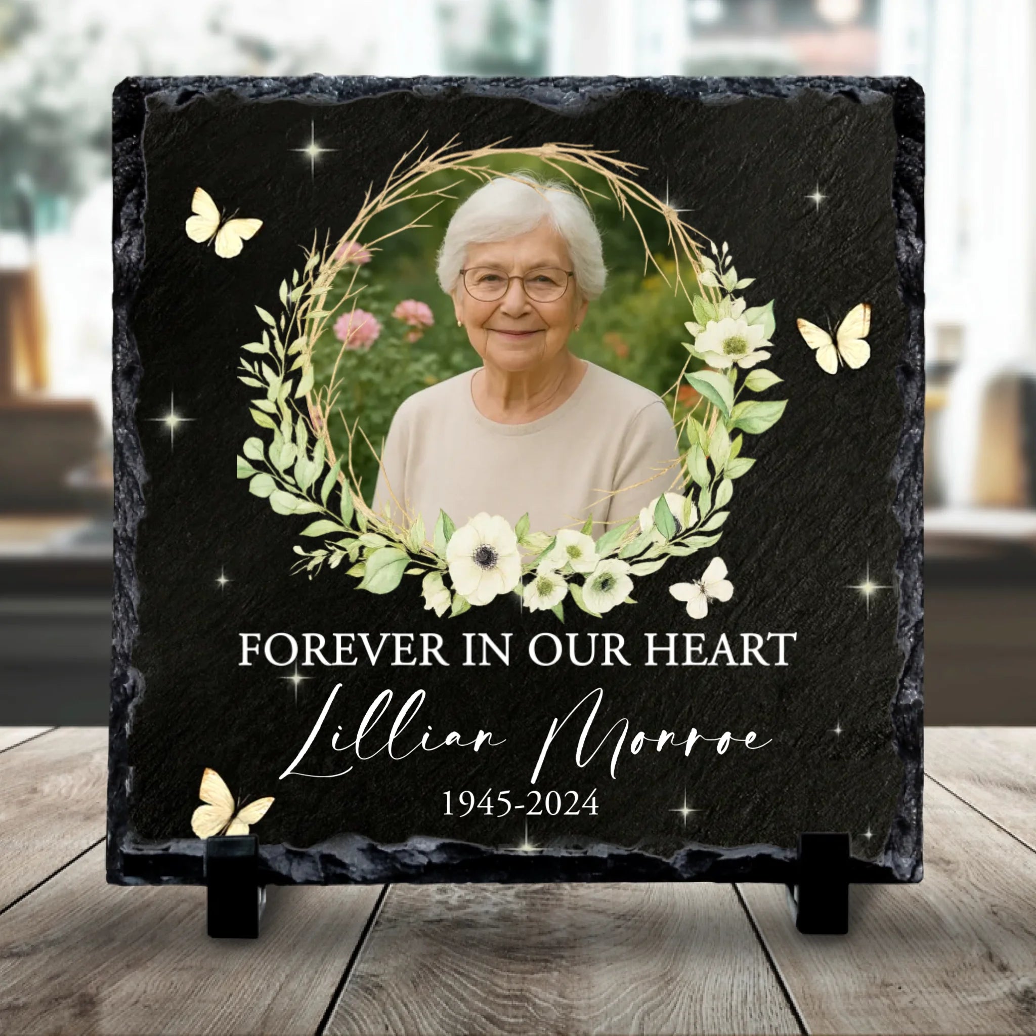 Custom Personalised Memorial Photo Slate Plaque - Forever In Our Heart