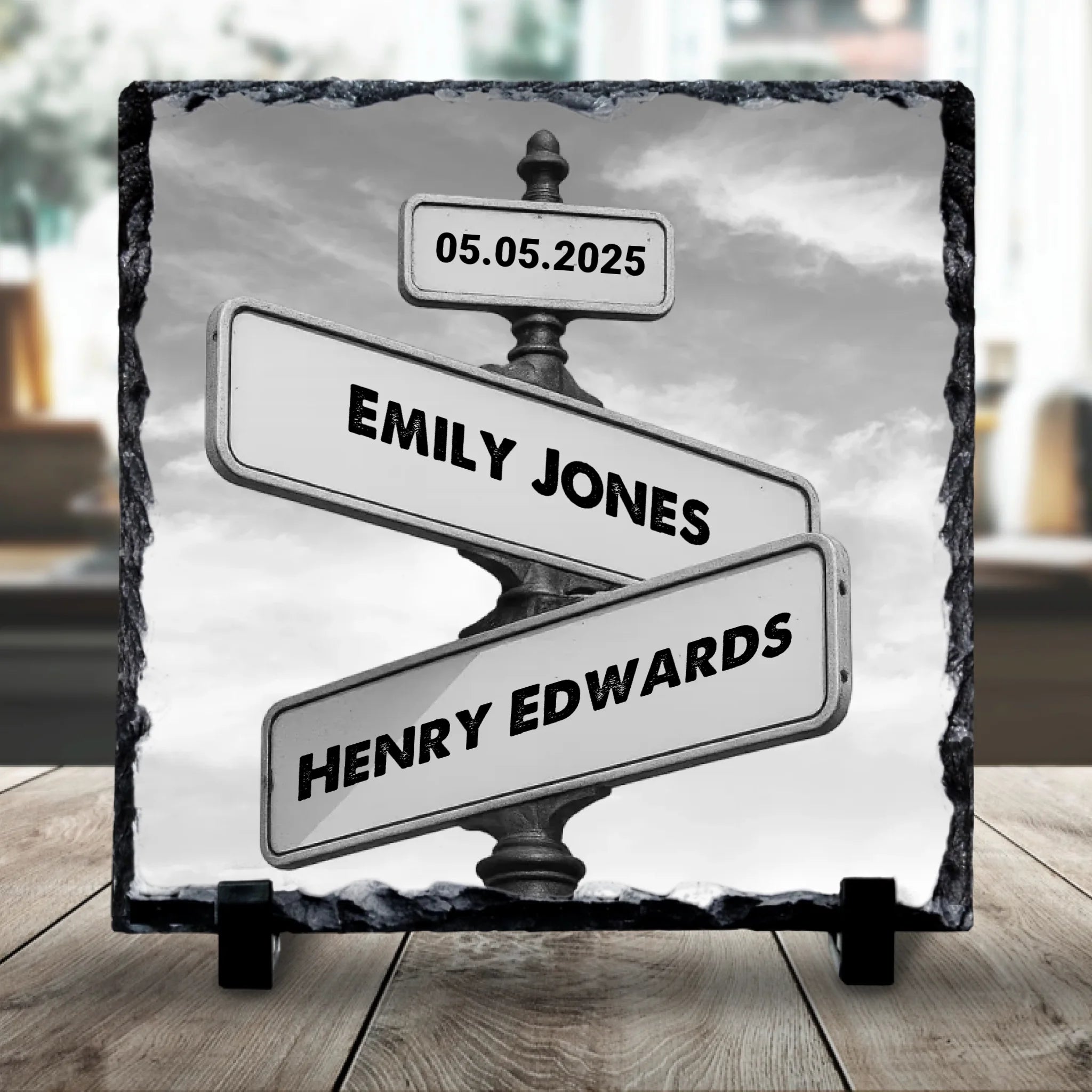 Custom Personalised Couple Street Sign Photo Slate - 2 Names & 1 Date