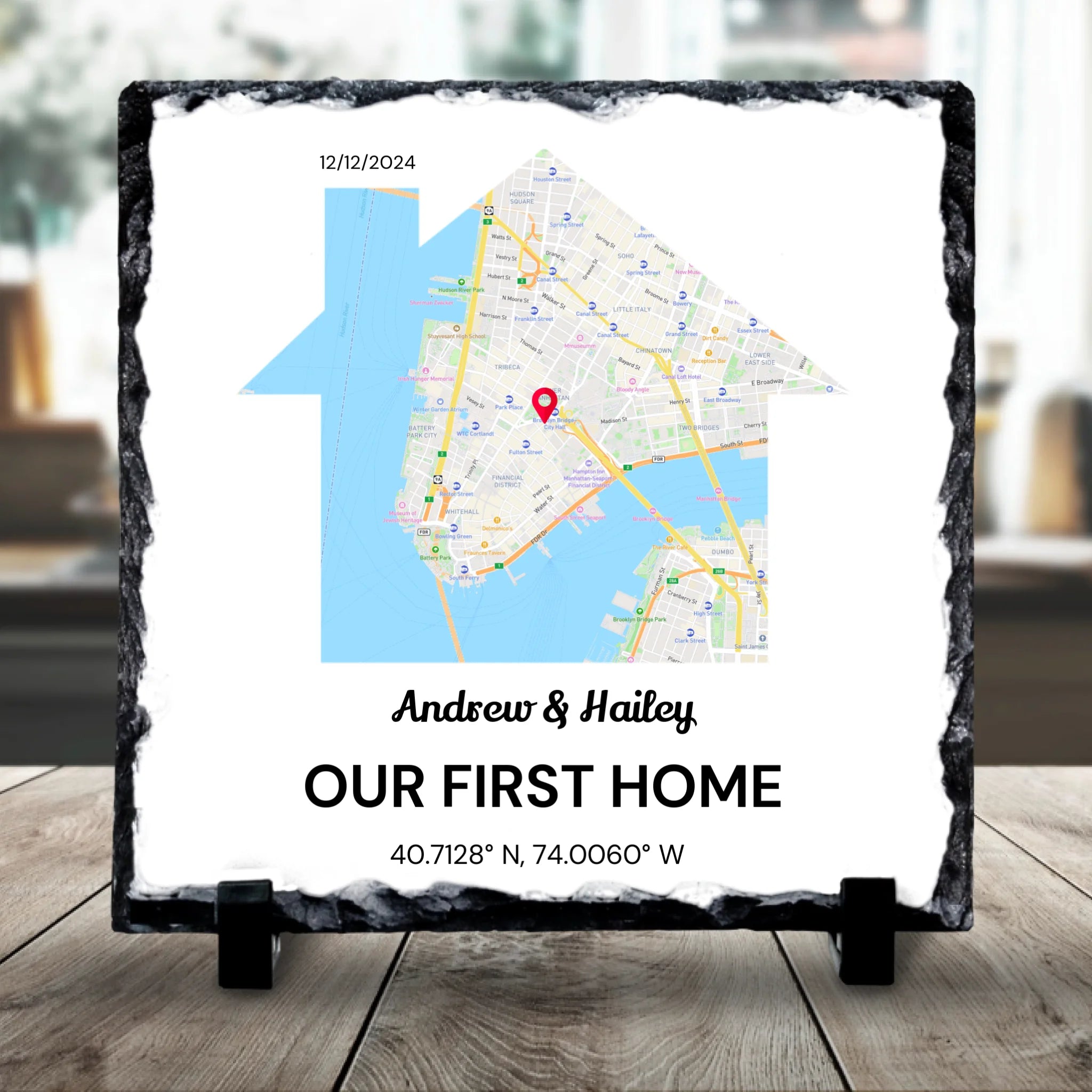 Custom Personalised Map Photo Slate - Perfect Couples Gift - Custom Location & Coordinates