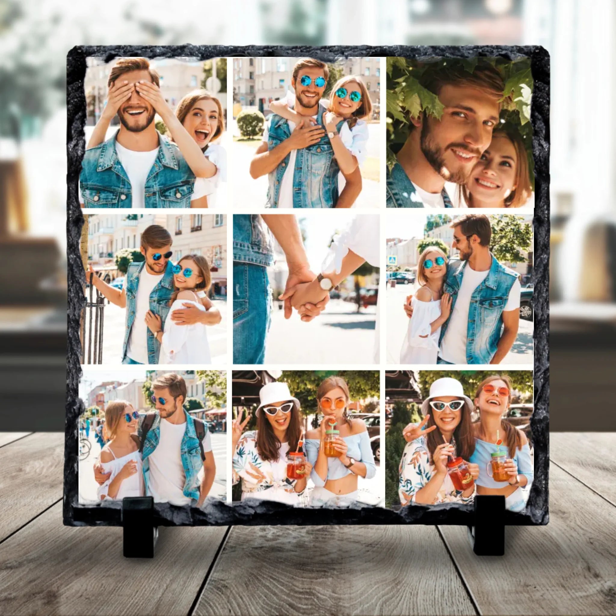 Custom Personalised Photo Slate - 9 Photos - Custom Grid Colour