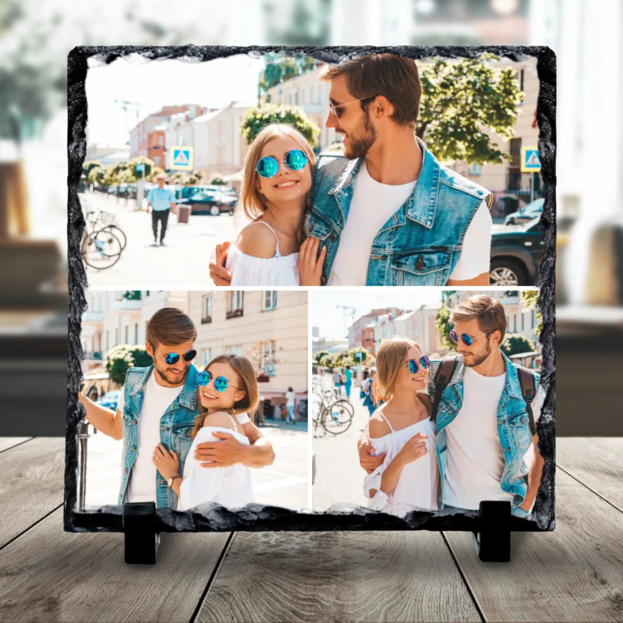 Custom Personalised Photo Slate - 3 Photos - Custom Collage with Text & Grid Colour Options