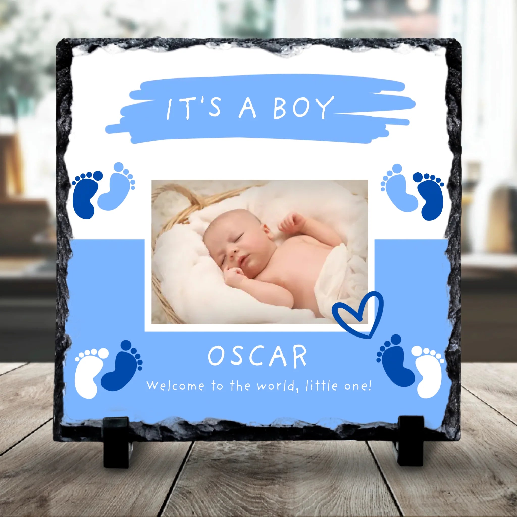 Personalised Baby Boy Photo Slate - Custom Name & Quote