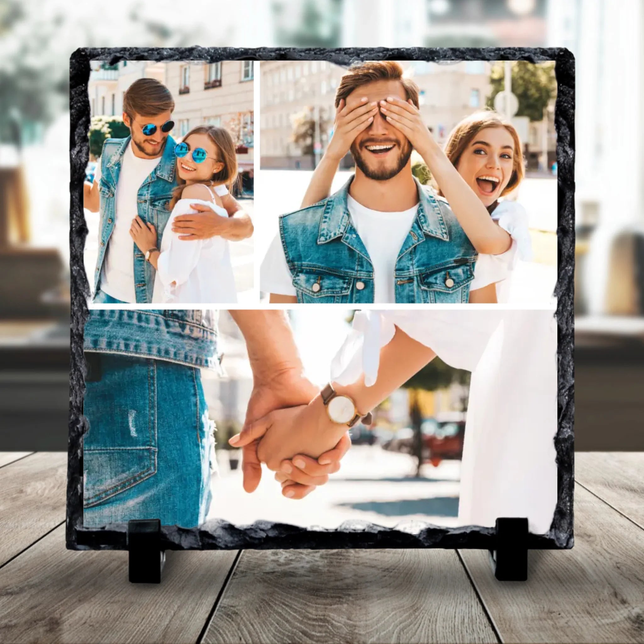 Personalised Custom Photo Slate - 3 Photos - Add Text & Colour Options