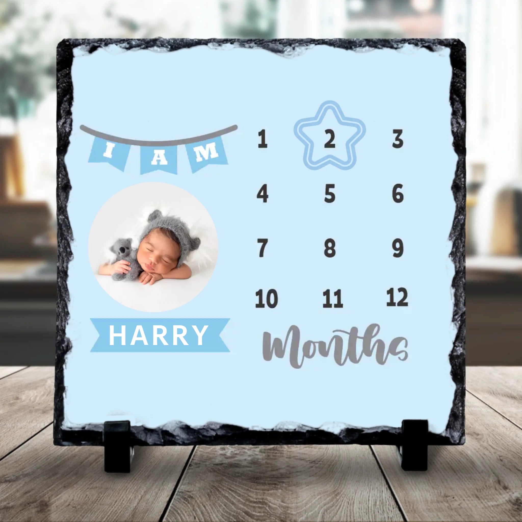 Custom Personalised Baby Boy Milestone Photo Slate