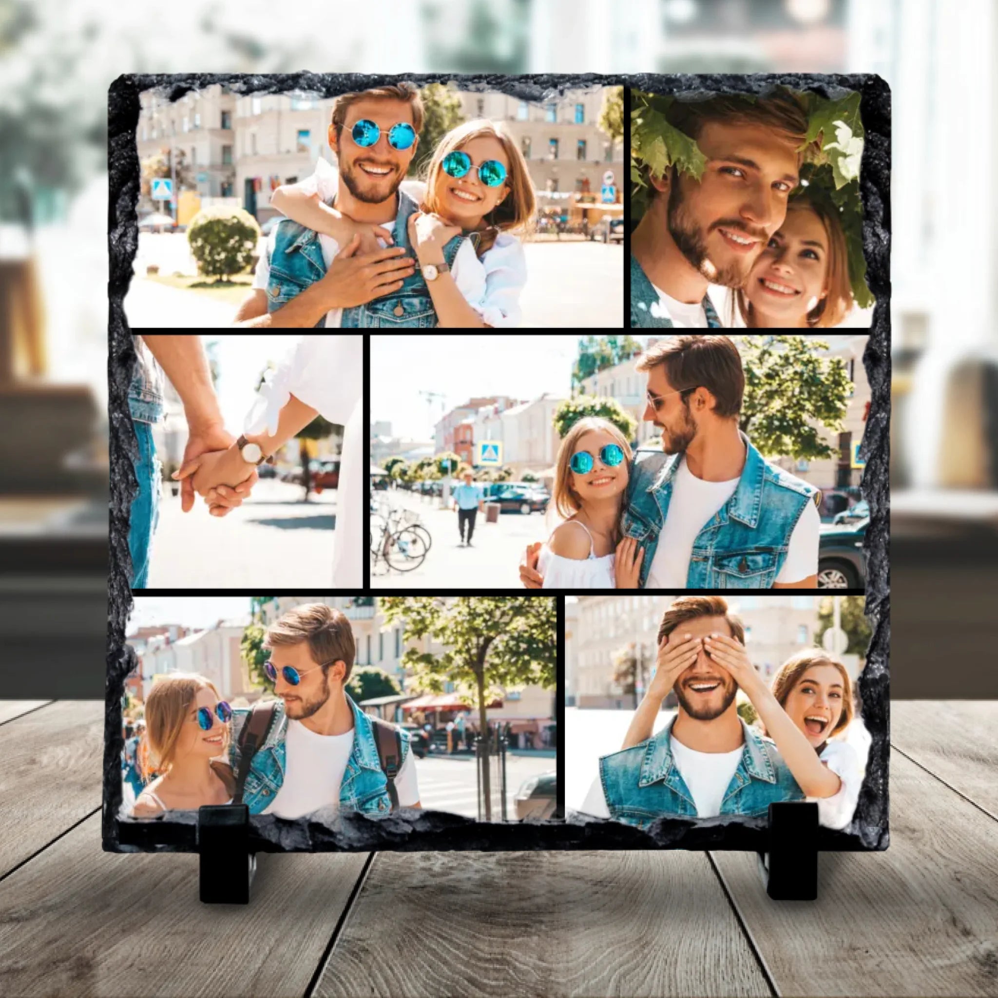 Personalised Custom Photo Slate - 6 Photos - Custom Collage with Grid Colour Options