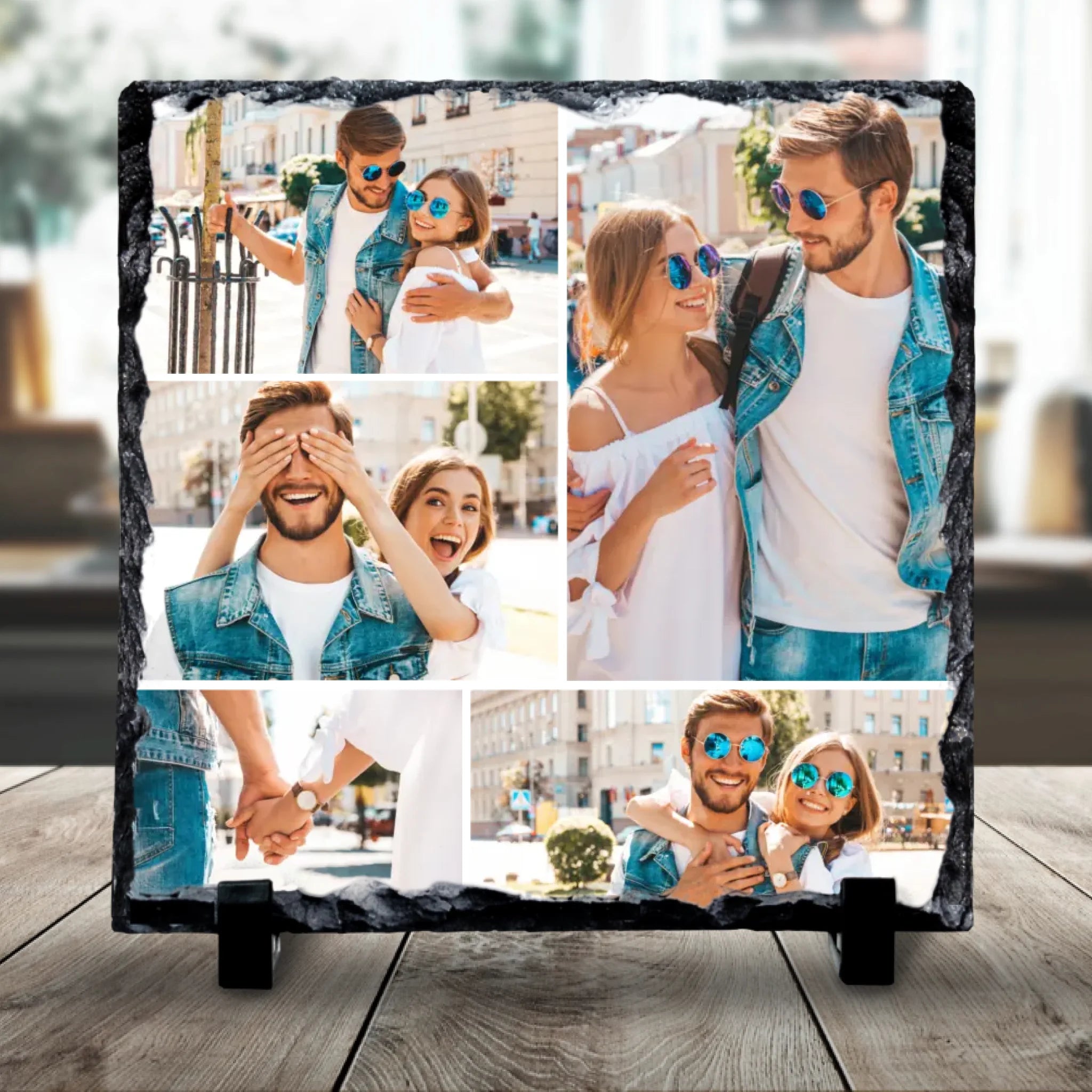 Personalised 5 Photo Slate - Custom Collage Photo Slate with Grid Colour Options