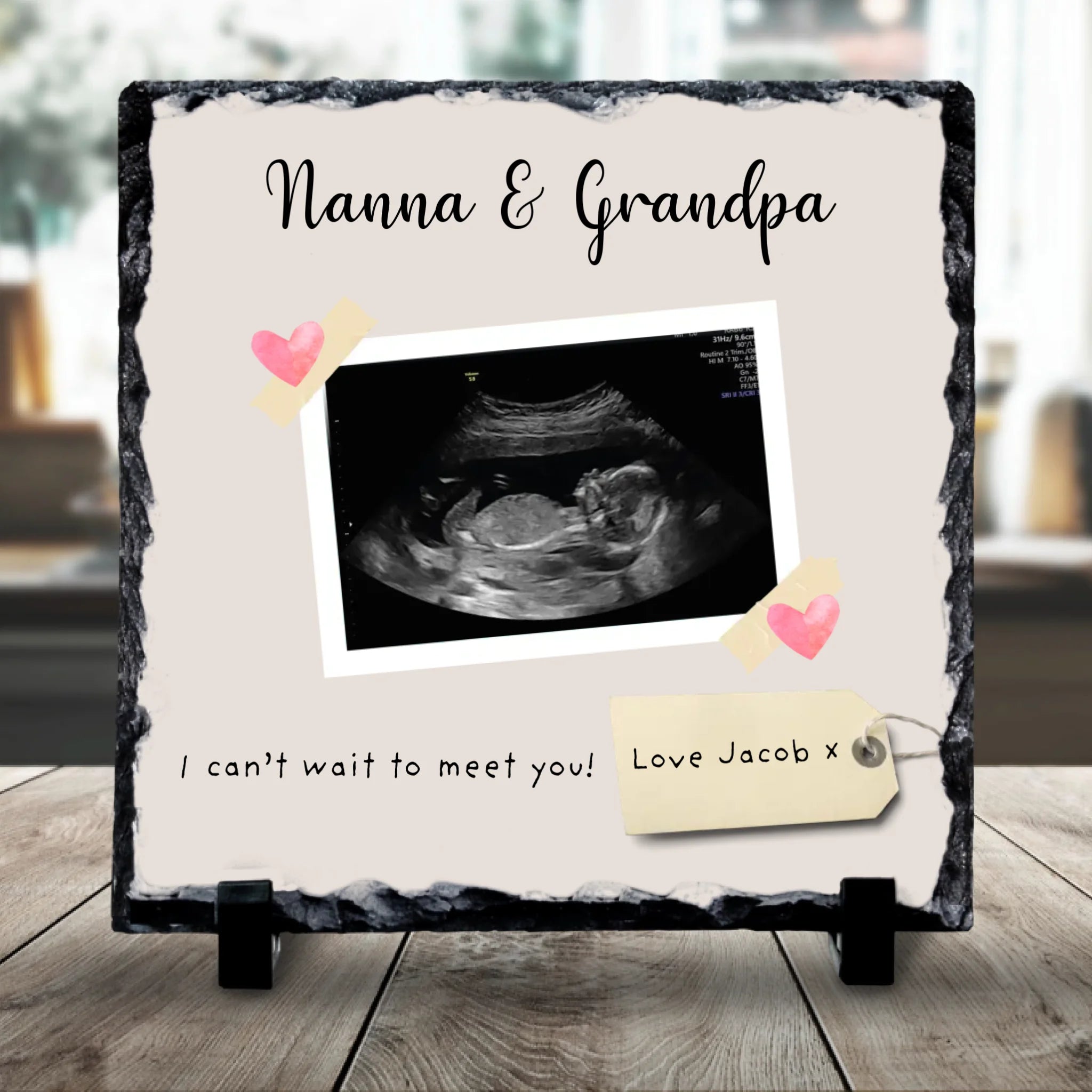 Personalised Baby Scan Photo Slate - Custom Gift for Grandparents, Relatives or Friends