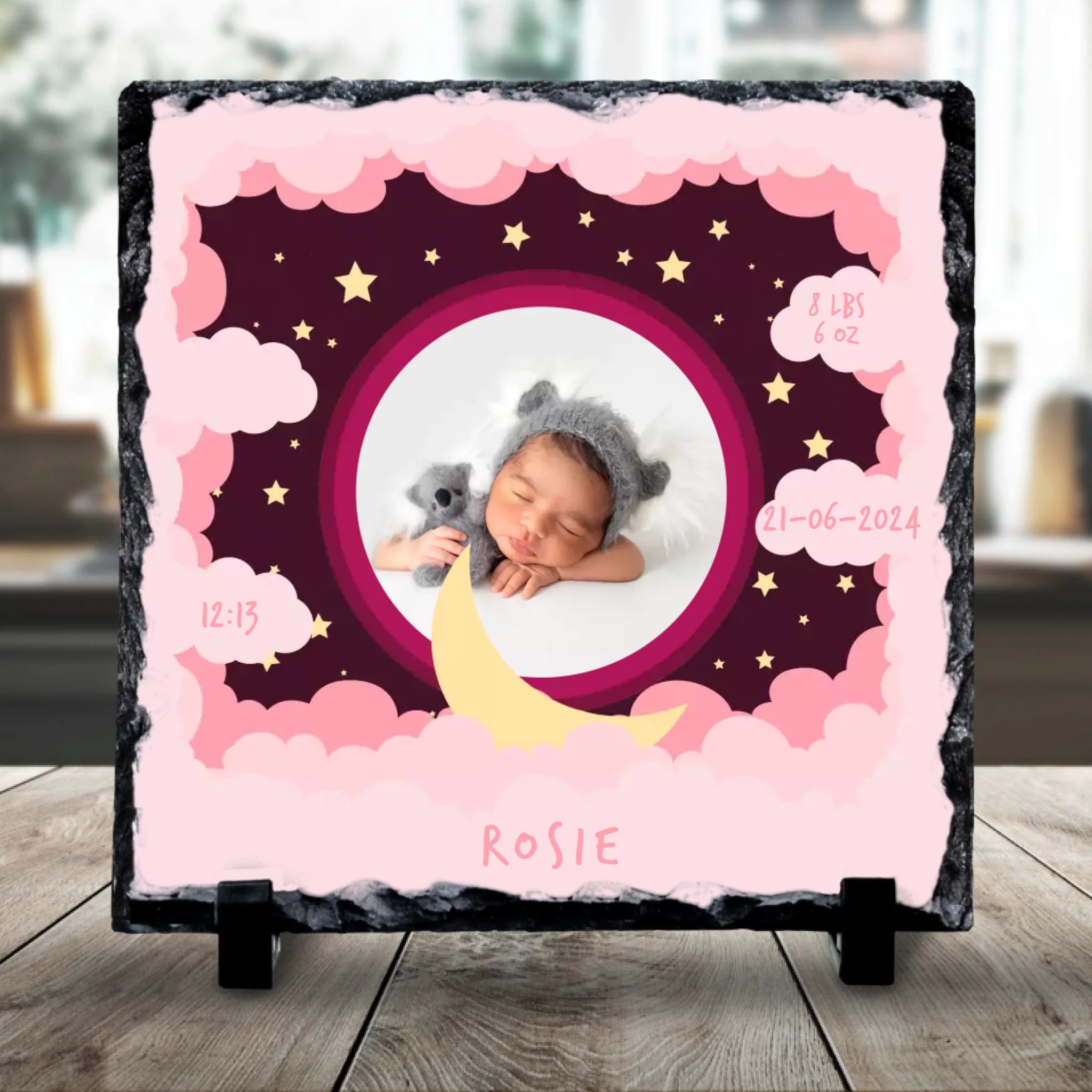 Custom Personalised Birth Announcement Photo Slate - Baby Girl - Pinks