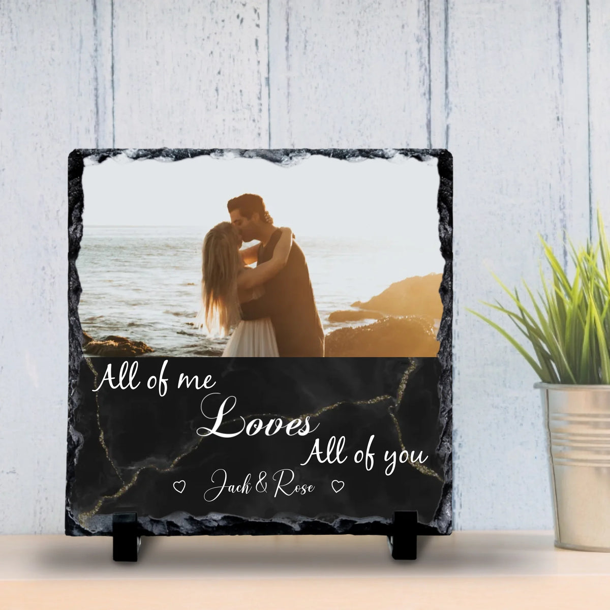 All of Me Loves All of You – Personalised Square Photo Slate | Custom Wedding & Anniversary Gift