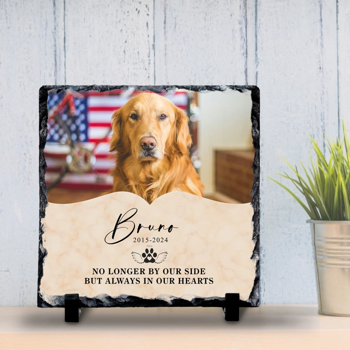 Custom Personalised Pet Memorial Photo Slate - "No Longer By Our Side"