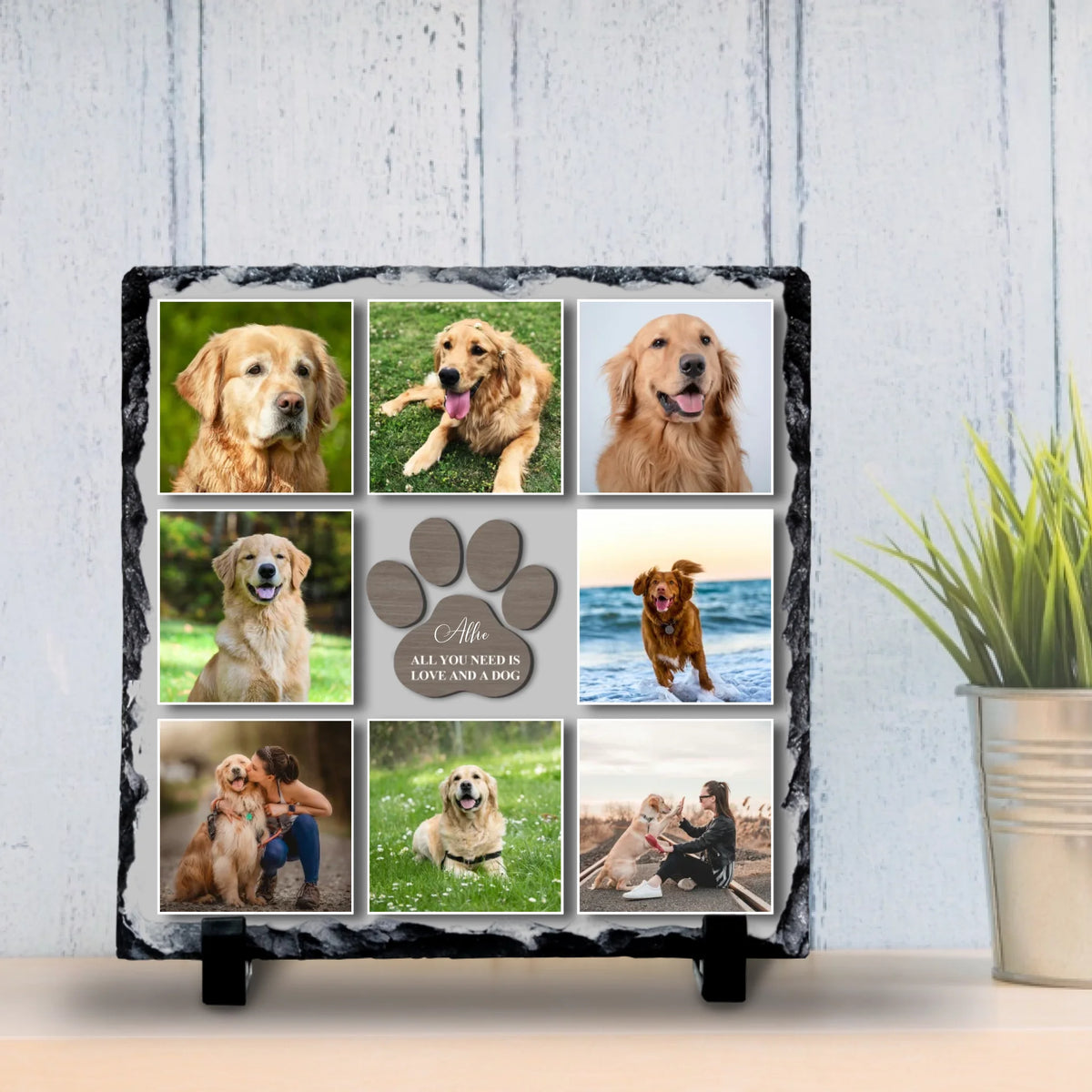 Personalised Pet Photo Collage Photo Slate - Paw Print “All You Need is Love and a Dog”