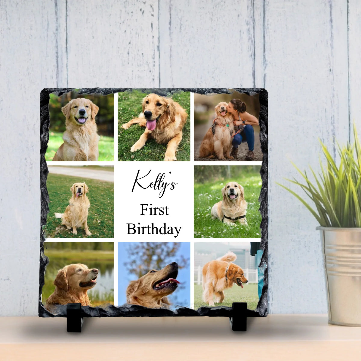 Custom Personalised Photo Slate - 8 Photos - Change Background Colour & Text