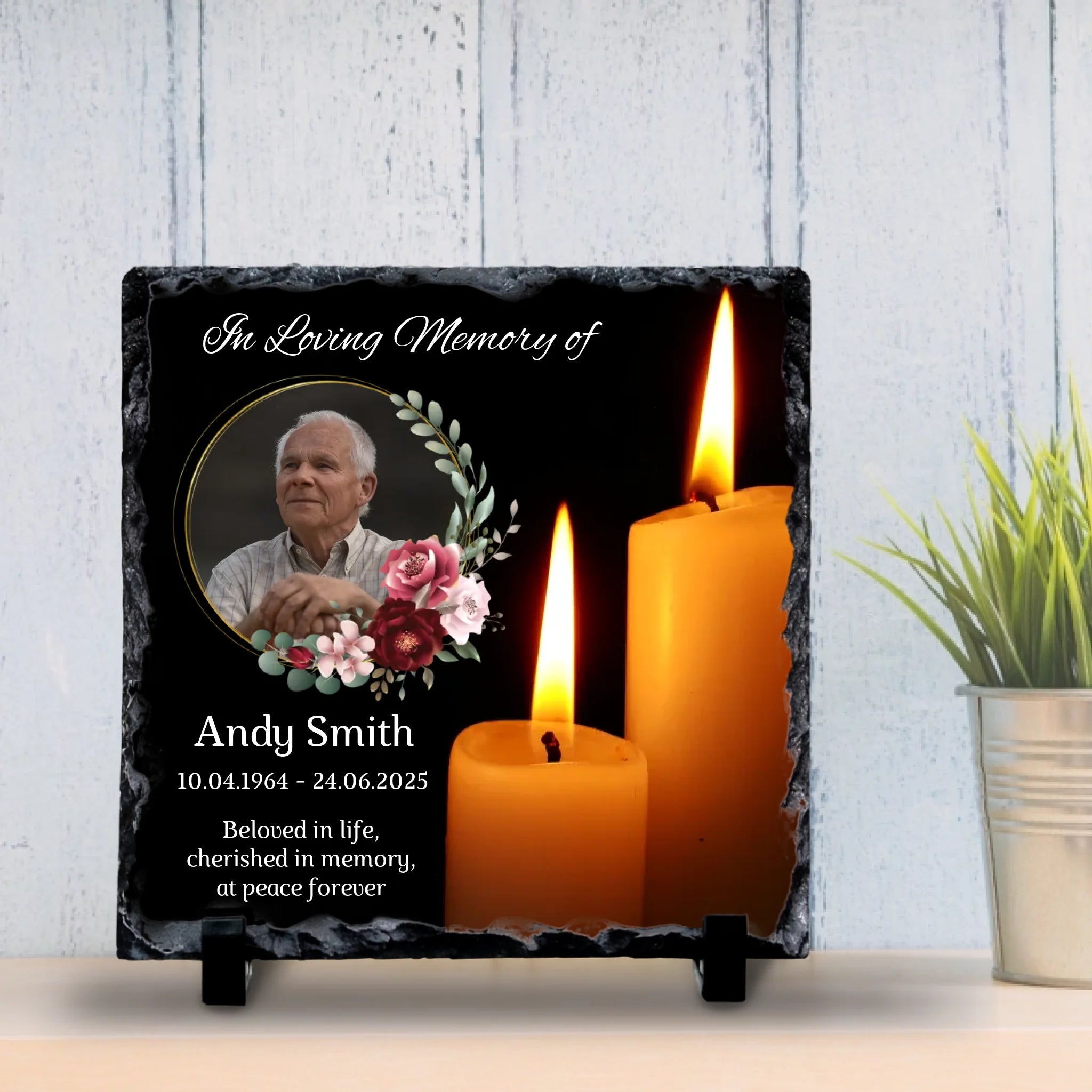 Custom Personalised Memorial Photo Slate Plaque - Upload Photo, Name & Date