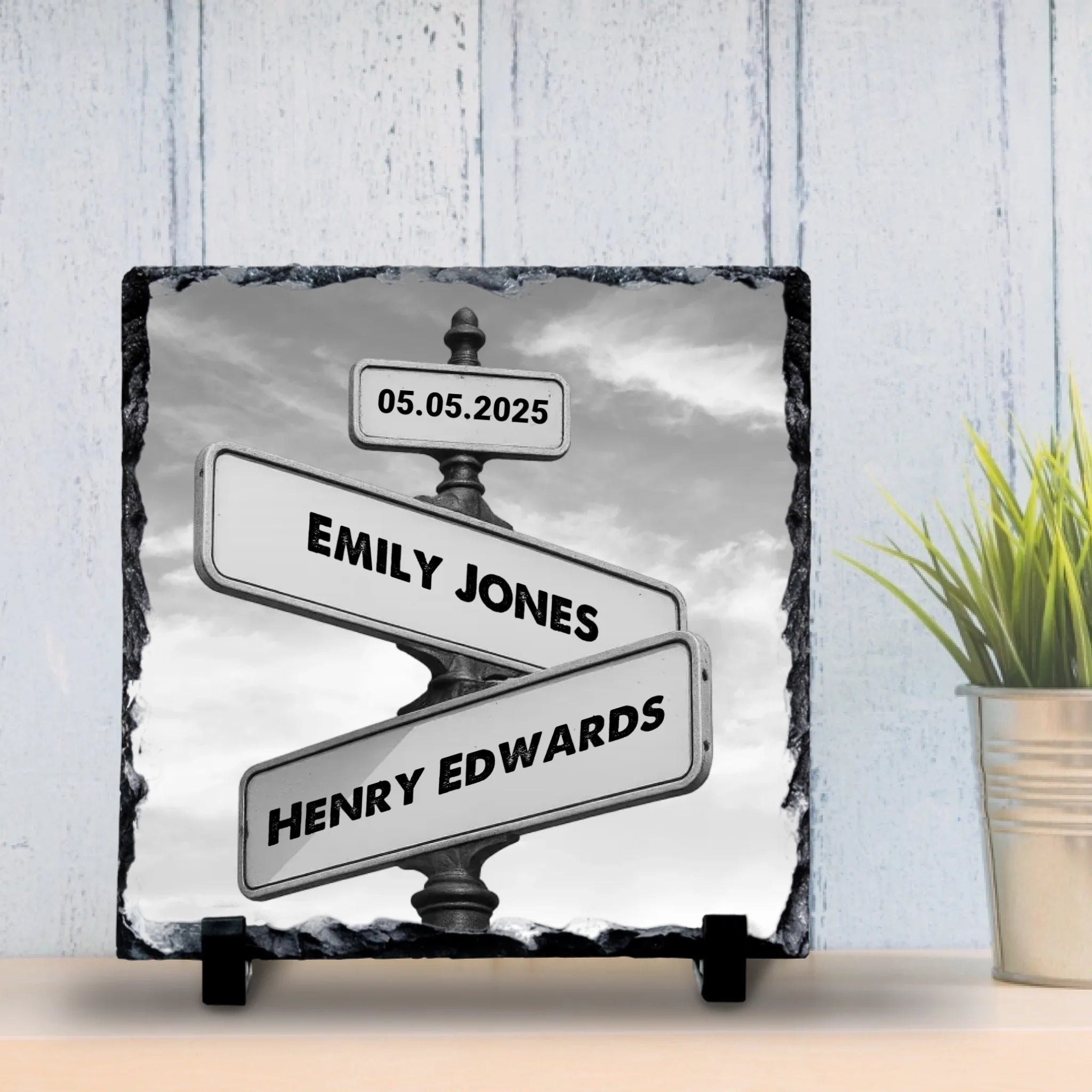 Custom Personalised Couple Street Sign Photo Slate - 2 Names & 1 Date