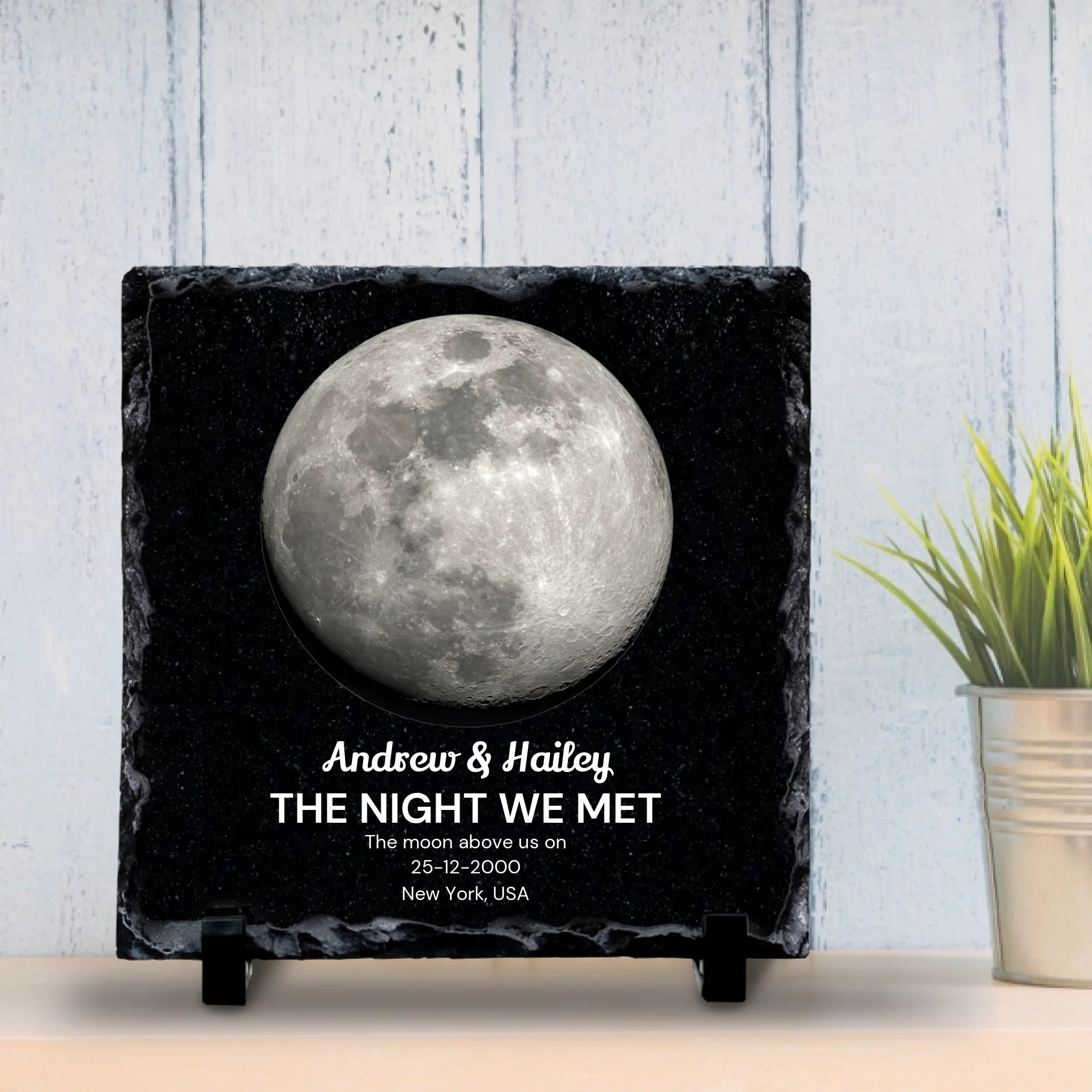Custom Personalised Moon Phase Photo Slate - Perfect Couples Gift - Custom Location, Date & Moon Phase