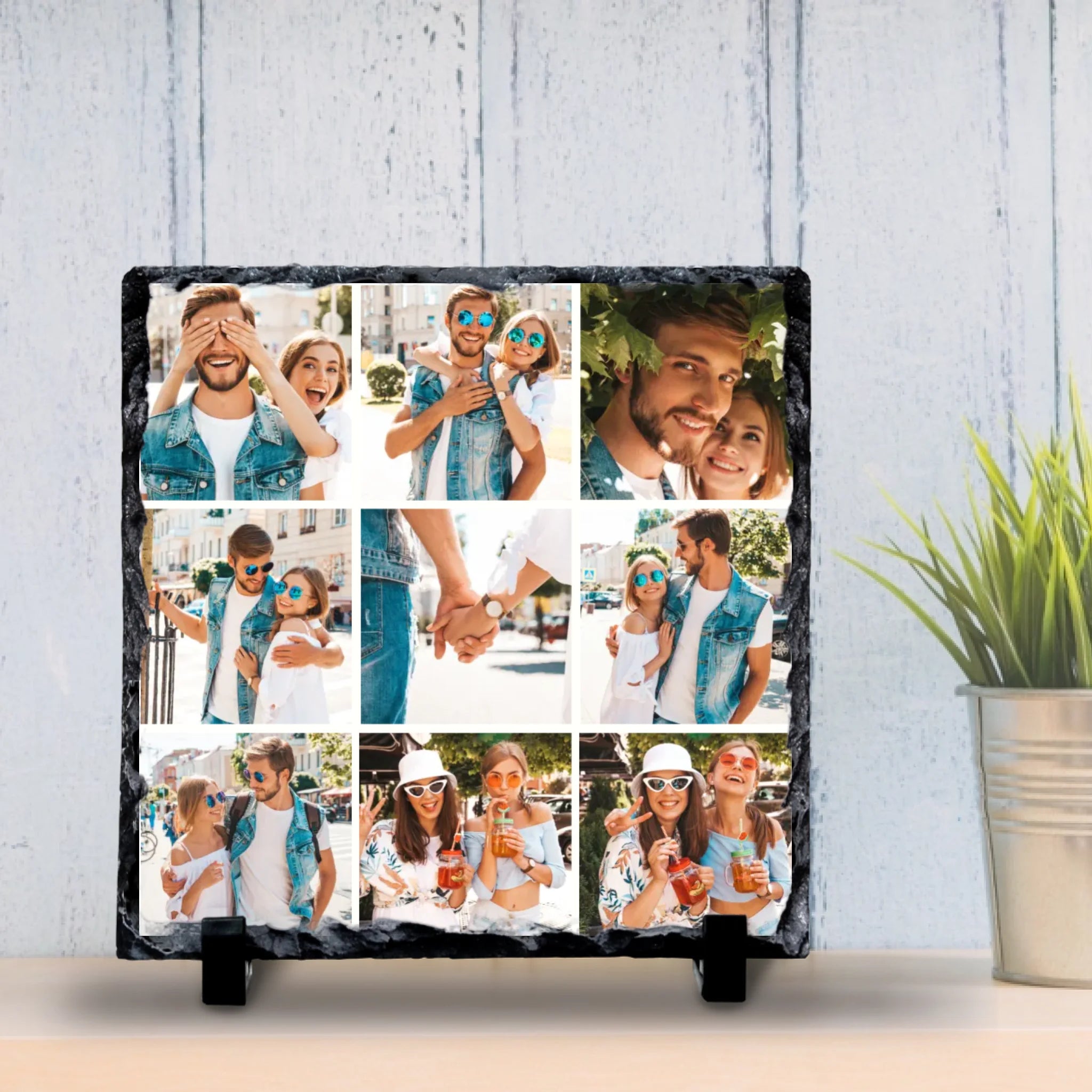 Custom Personalised Photo Slate - 9 Photos - Custom Grid Colour