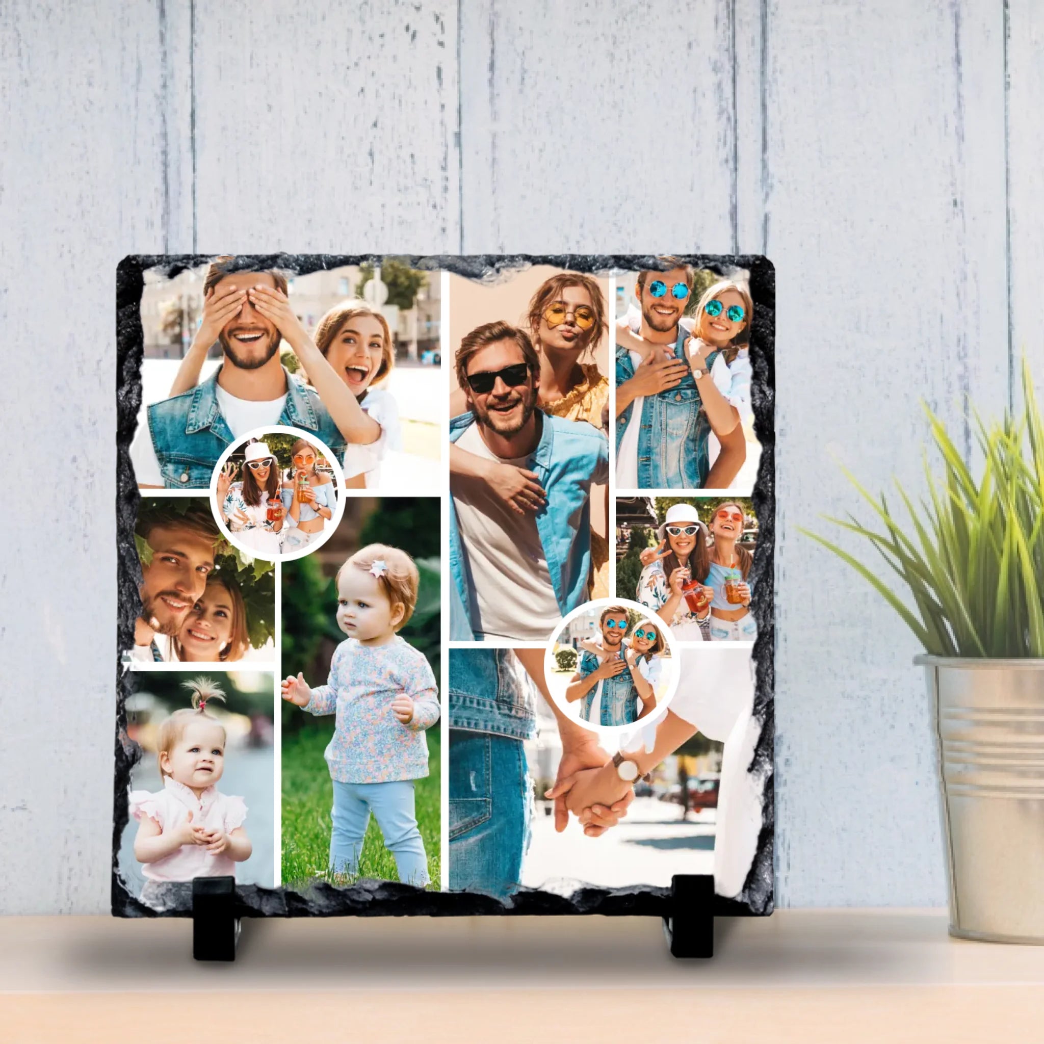 Custom Personalised Photo Slate - 10 Photos - Custom Collage With 2 Circle Photos