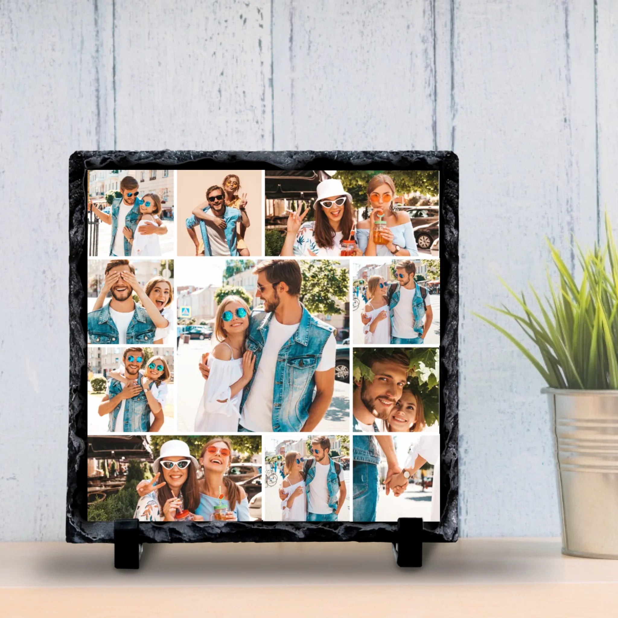 Custom Personalised Photo Slate - 11 Photos - Collage With Large Centre Photo