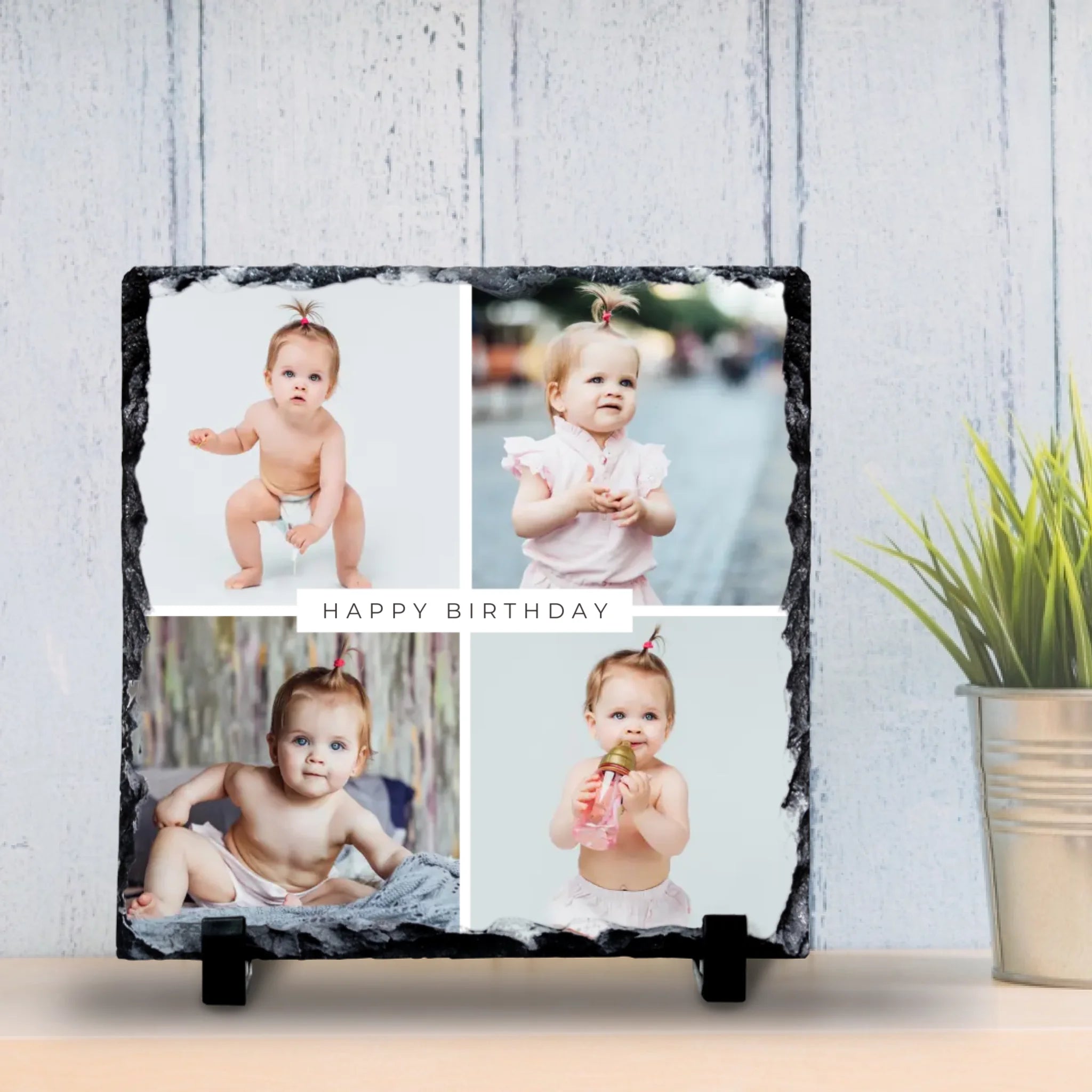 Personalised 4-Photo Slate - Optional Custom Text