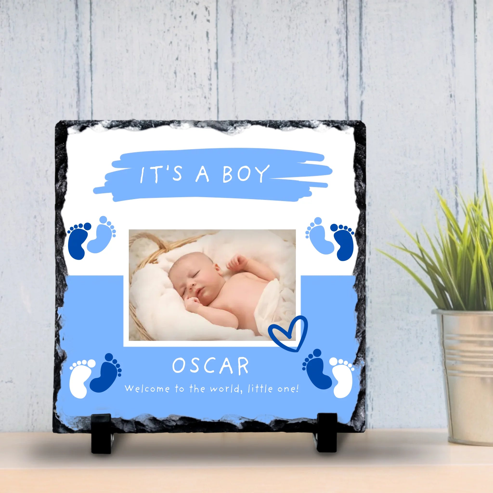 Personalised Baby Boy Photo Slate - Custom Name & Quote