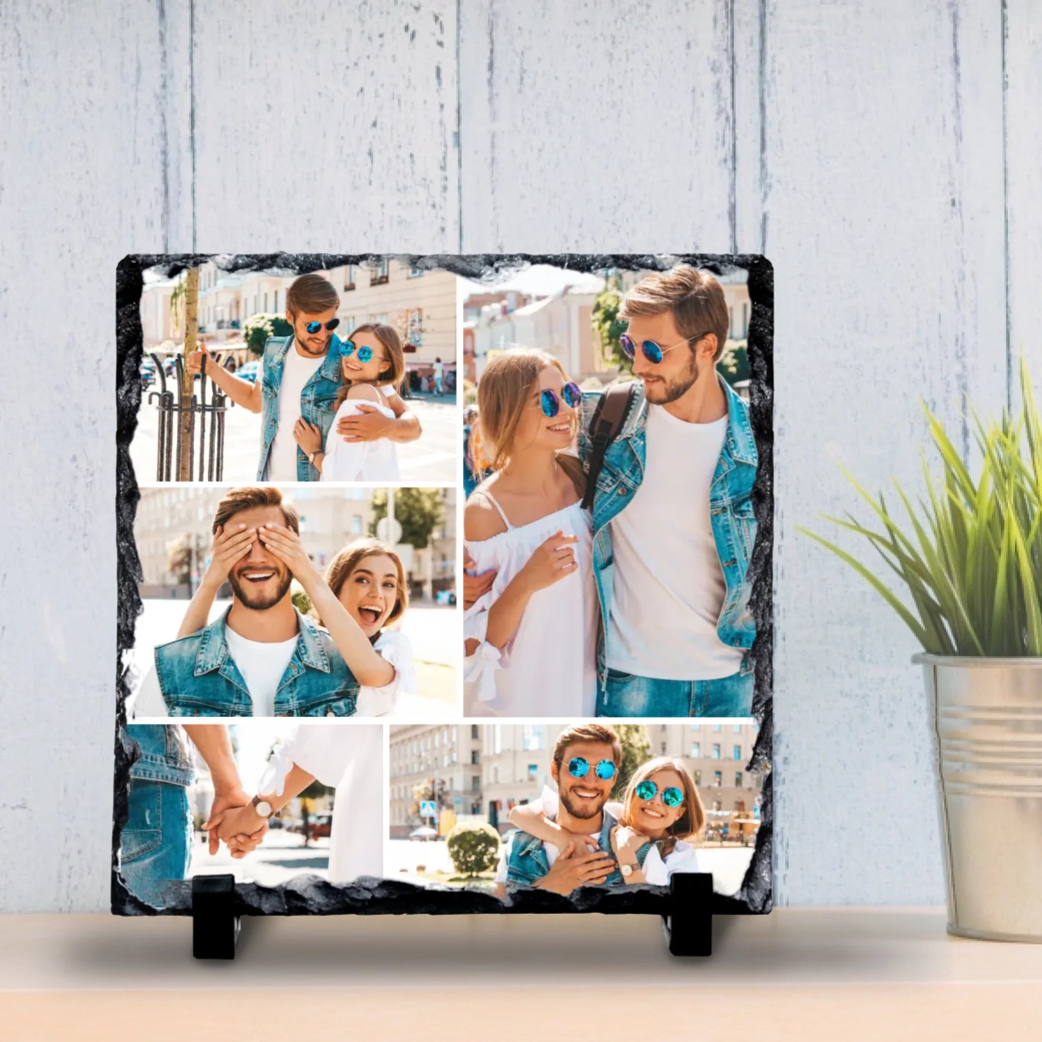 Personalised 5 Photo Slate - Custom Collage Photo Slate with Grid Colour Options