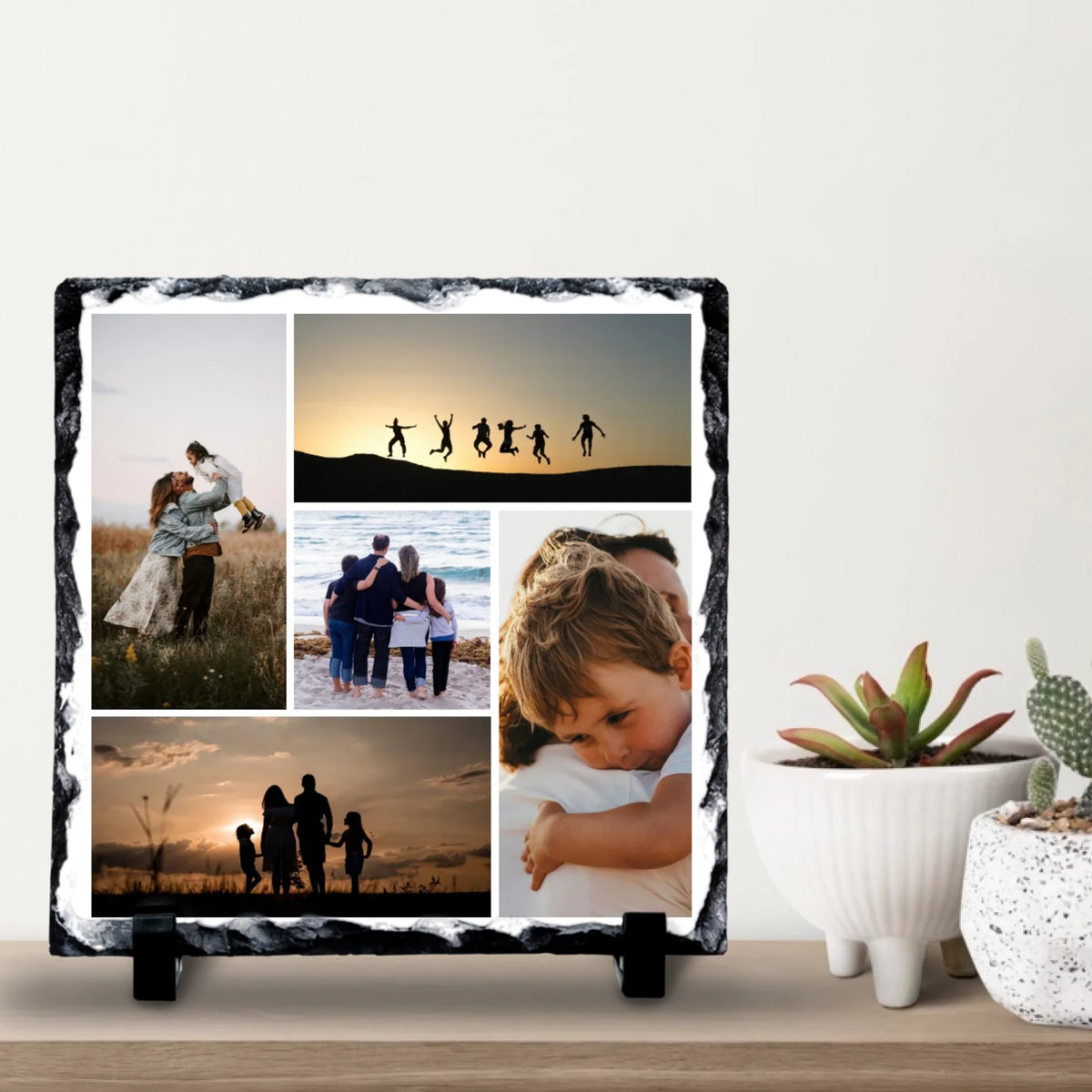 Personalised 5 Photo Collage Slate – Custom Gift with Background Colour Options
