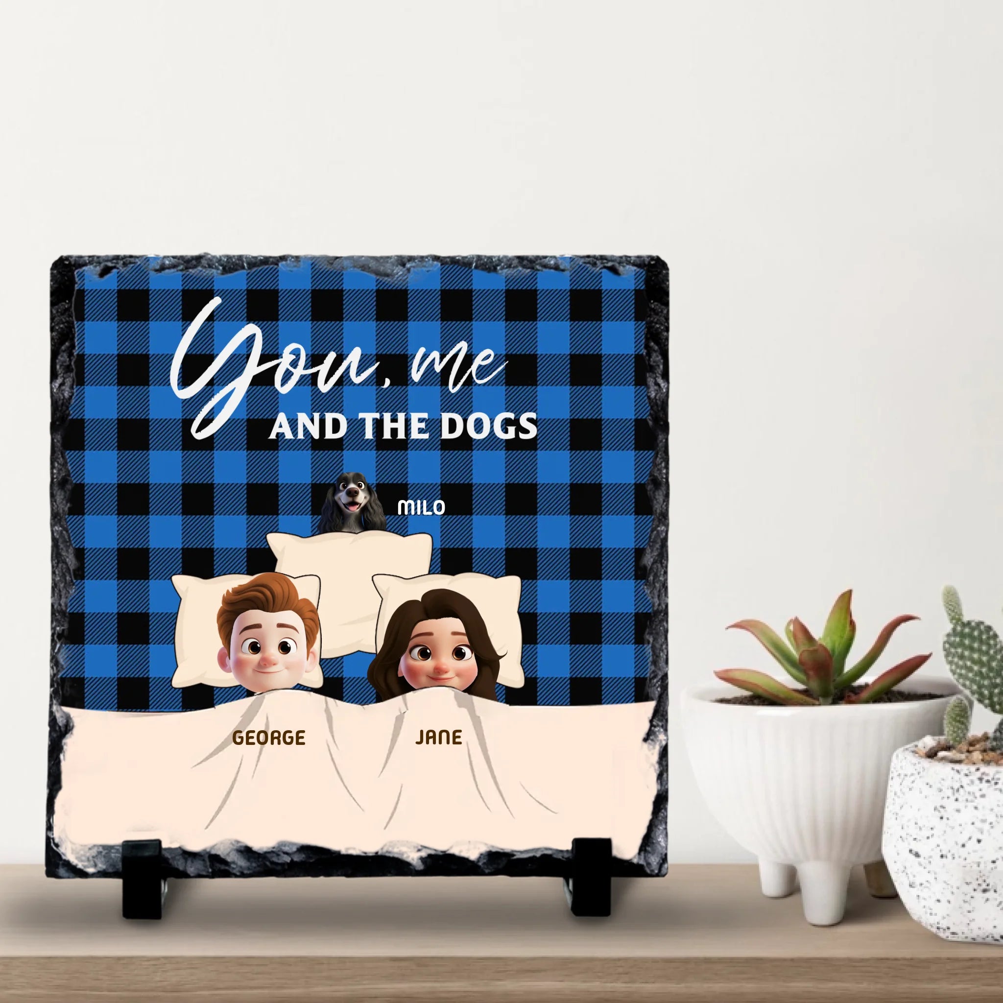 You, Me and the Dogs Personalised Slate | Custom Couple & Pets Design | Up to 4 Dogs