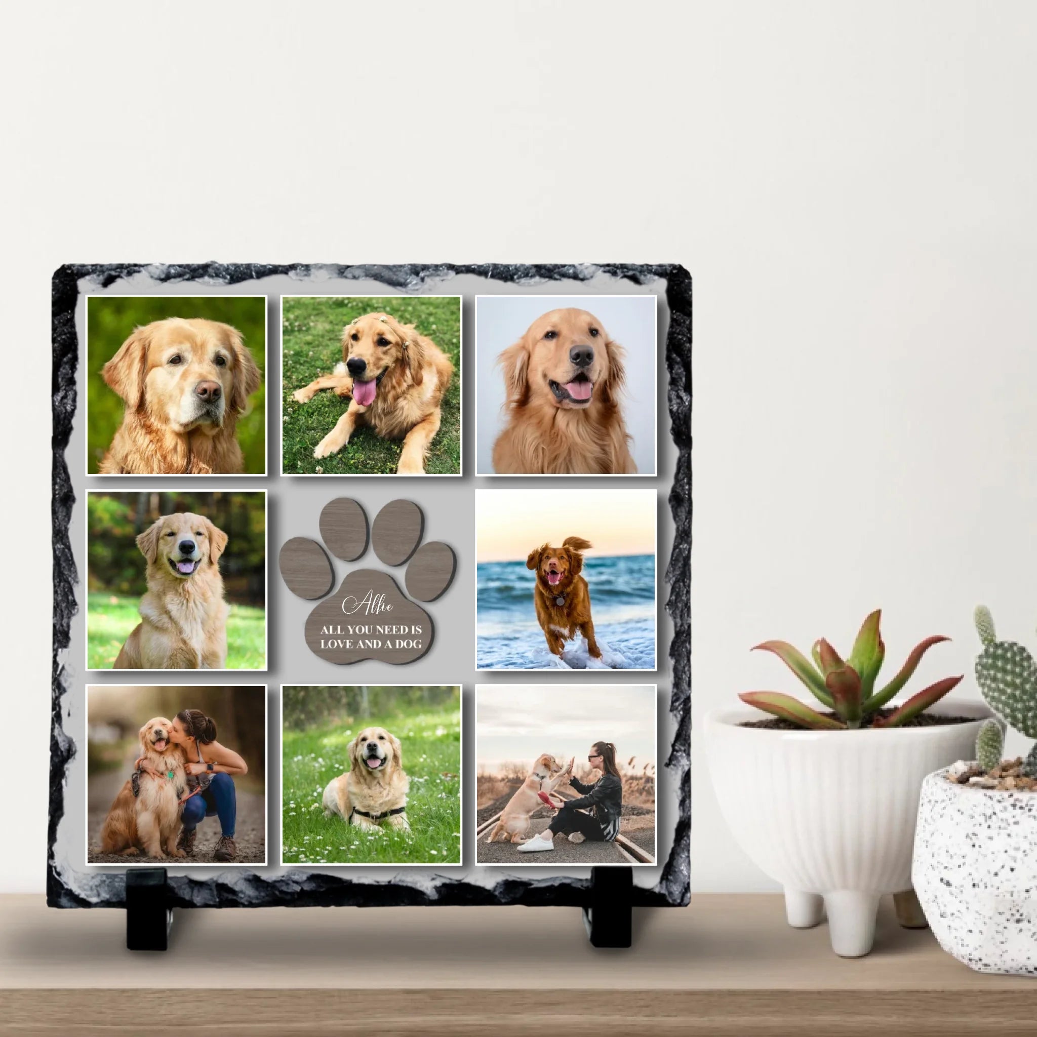 Personalised Pet Photo Collage Photo Slate - Paw Print “All You Need is Love and a Dog”