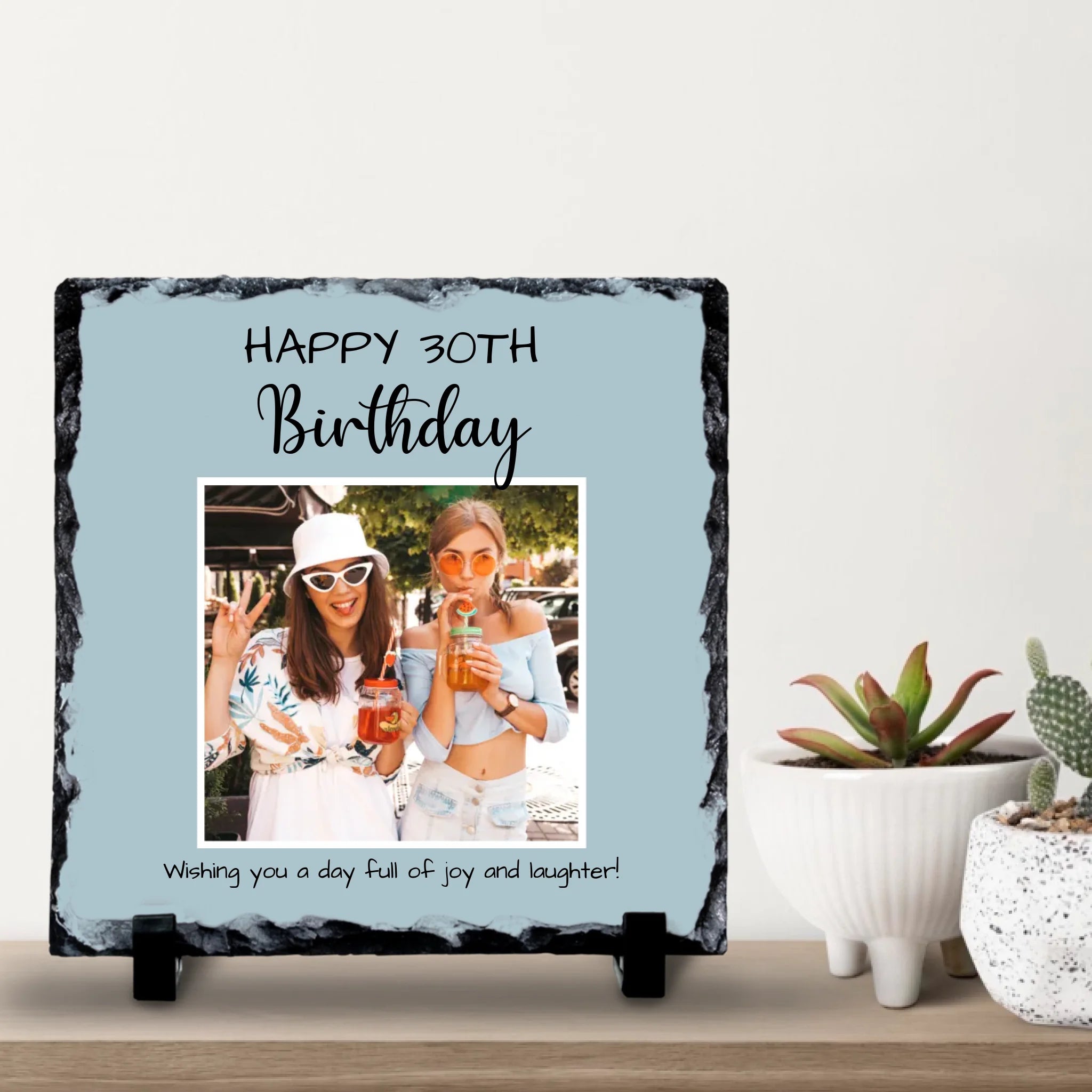 Custom Personalised Birthday Milestone Photo Slate - Custom Photo, Background Colour & Quote