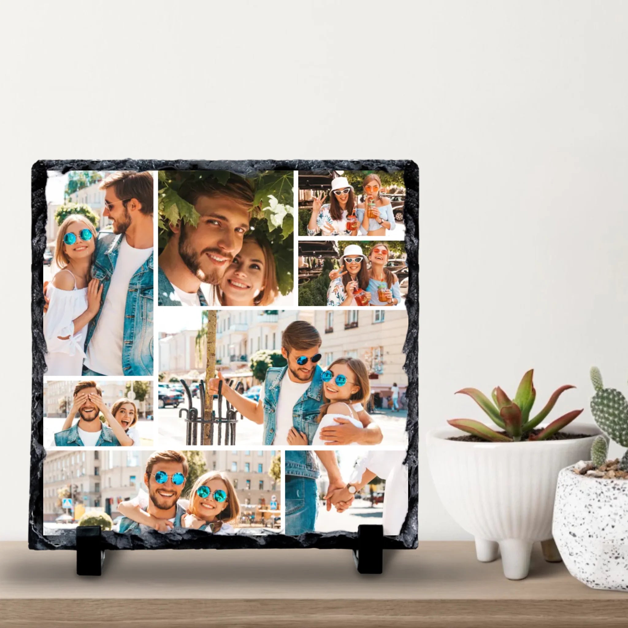 Custom Personalised Photo Slate - 8 Photo Collage - Custom Grid Colour