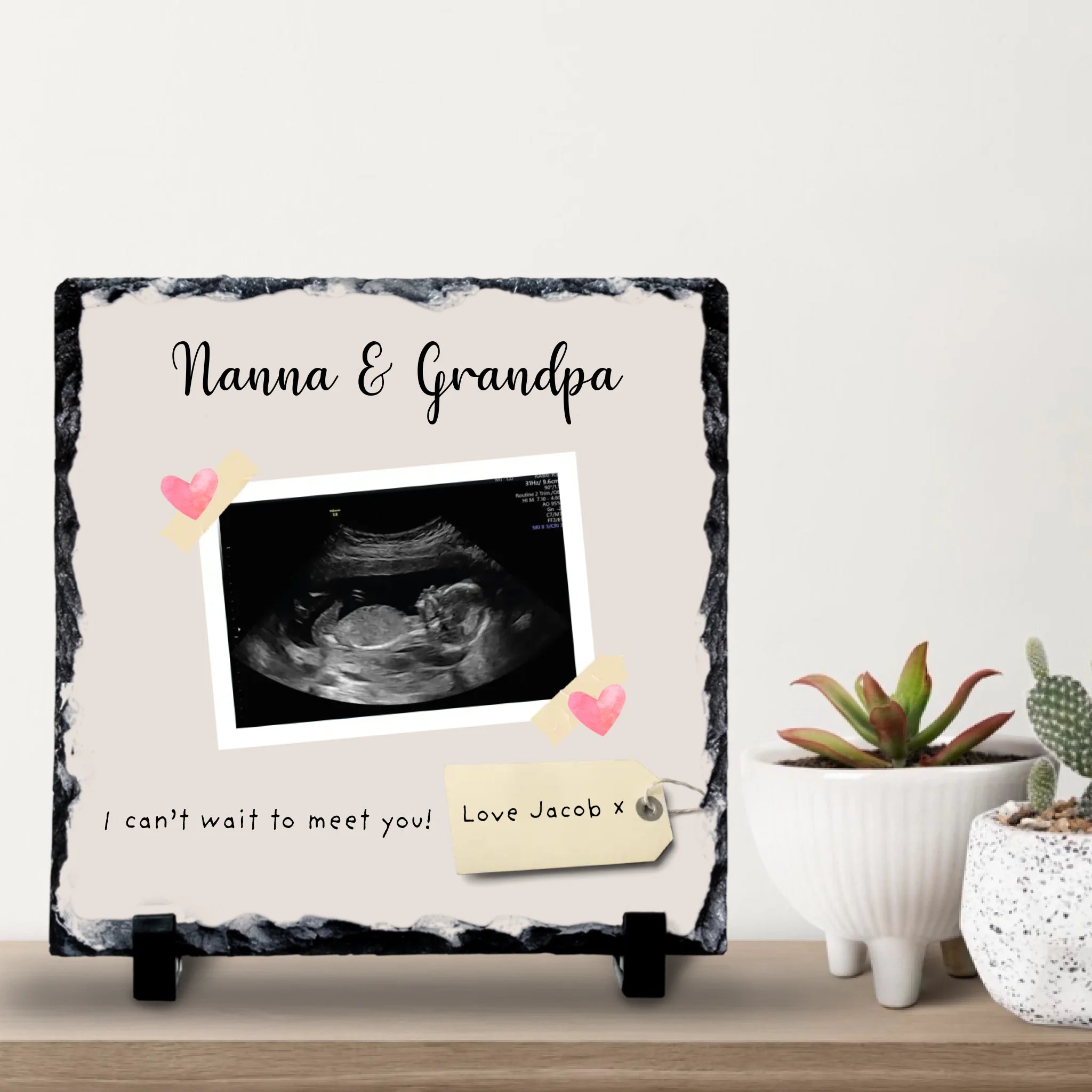 Personalised Baby Scan Photo Slate - Custom Gift for Grandparents, Relatives or Friends