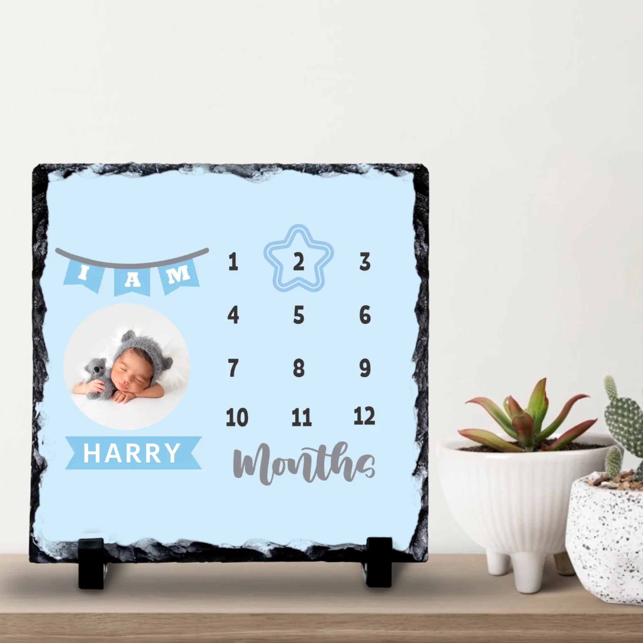 Custom Personalised Baby Boy Milestone Photo Slate