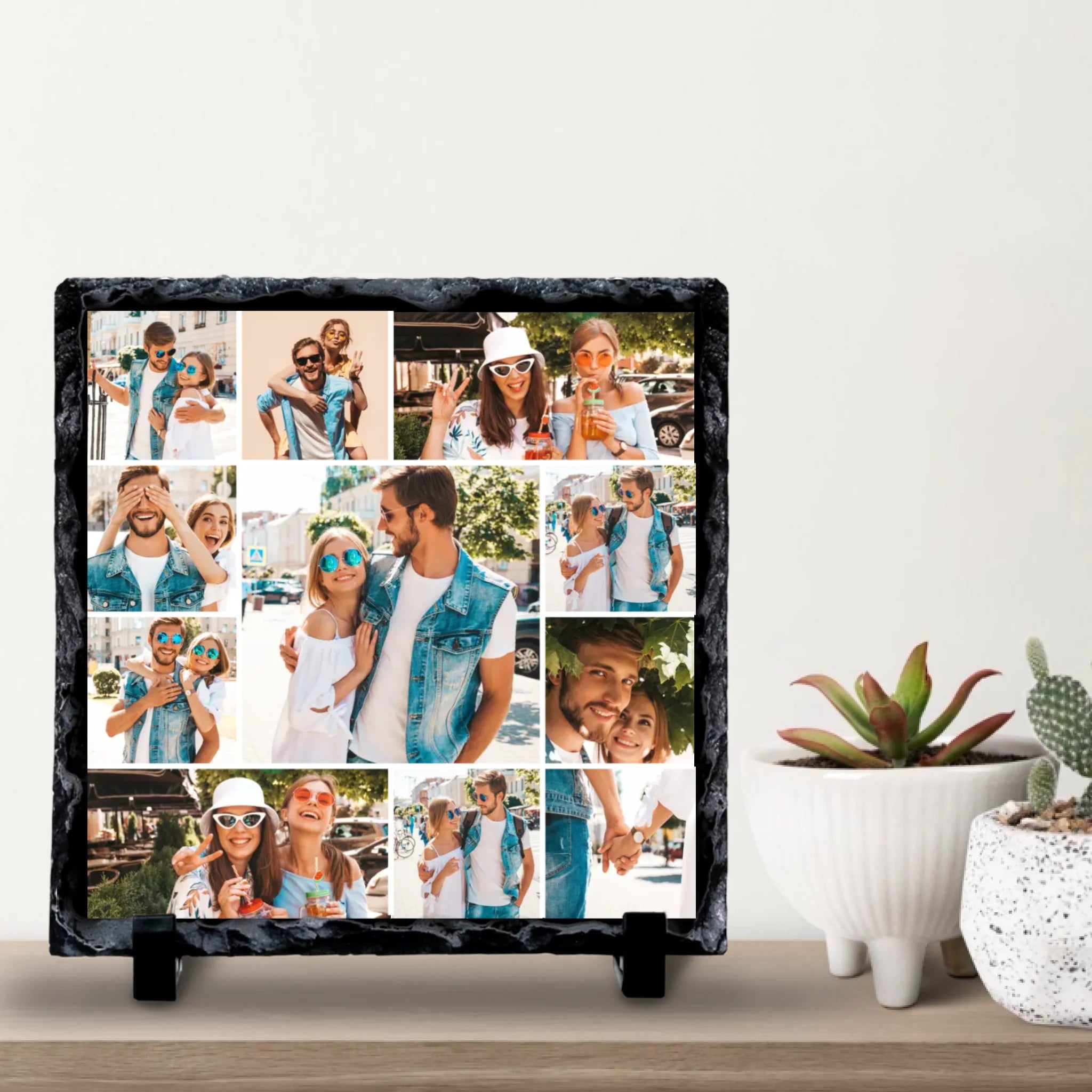Custom Personalised Photo Slate - 11 Photos - Collage With Large Centre Photo