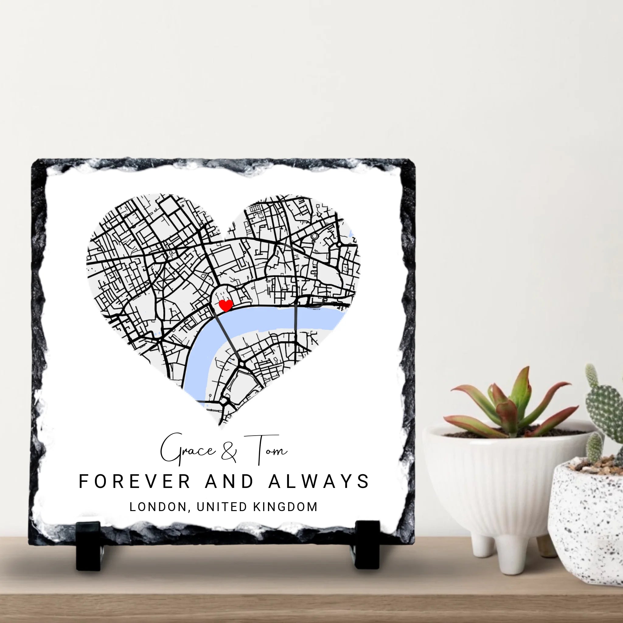 Custom Personalised Couples Heart Map Slate - Custom Locations & Special Moments