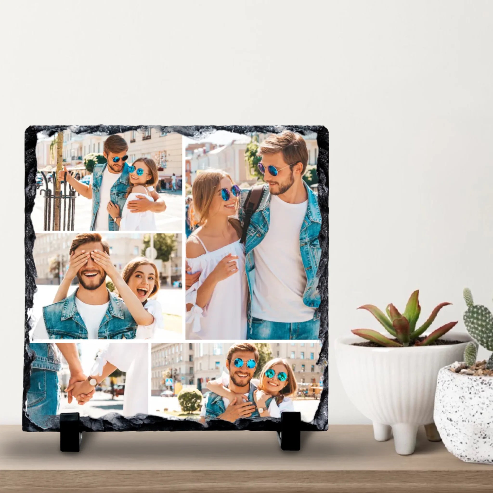 Personalised 5 Photo Slate - Custom Collage Photo Slate with Grid Colour Options